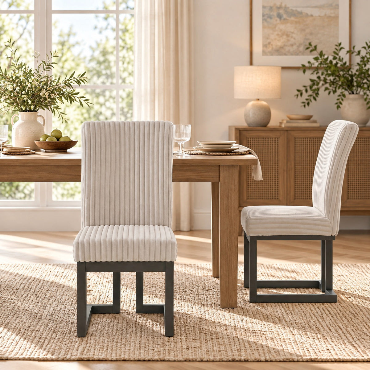 Airfind Upholstered Dining Chairs Set of 2 with Rubber Wood Legs and Padded Seat for Dining Room, 330 lbs Capacity, Rubber Wood Frame, Beige