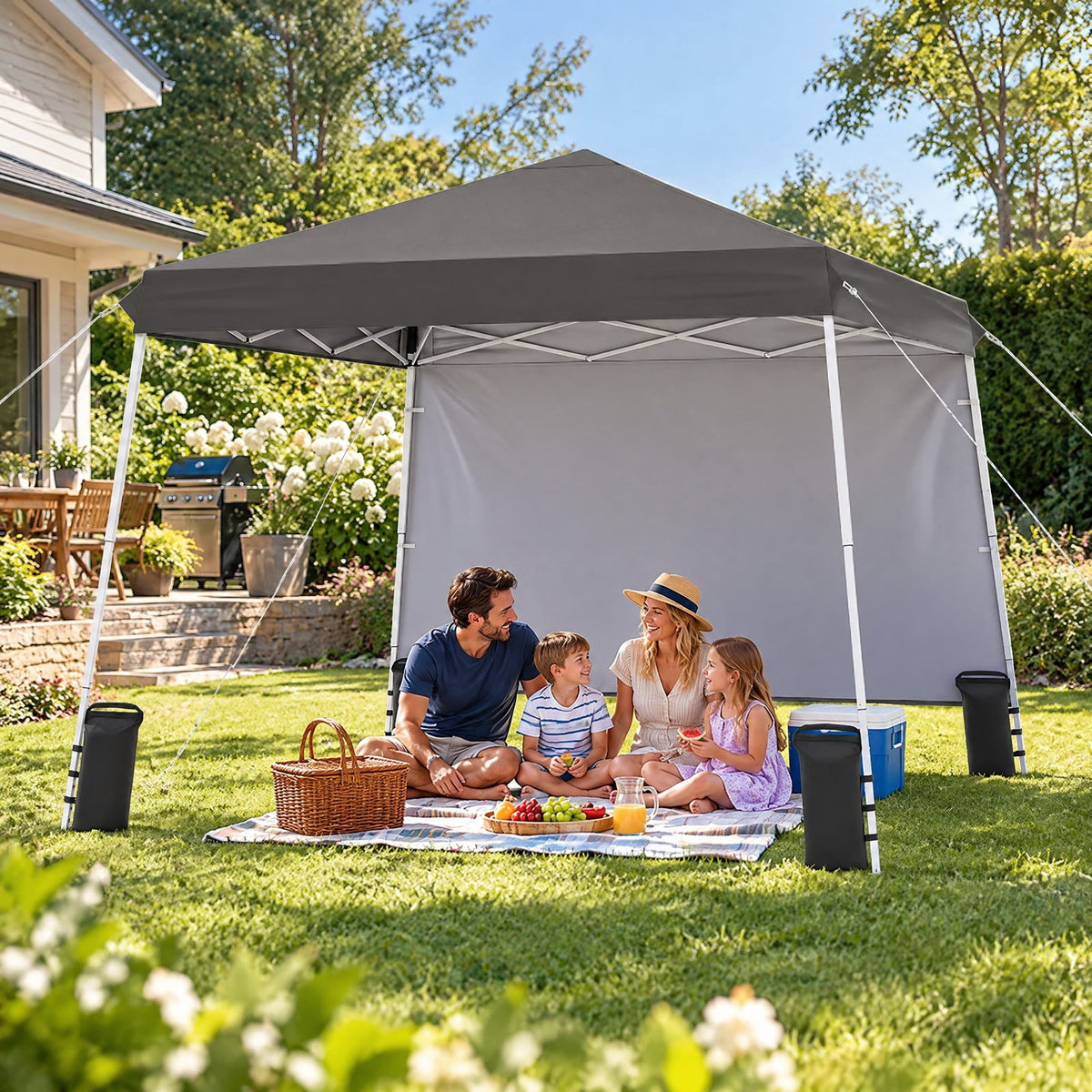 Airfind 9 ft x 9 ft Pop Up Canopy Tent with 8 Ground Stakes 4 Wind Ropes and Carry Bag for Outdoor Party, Metal Oxford Cloth PP Frame, Grey