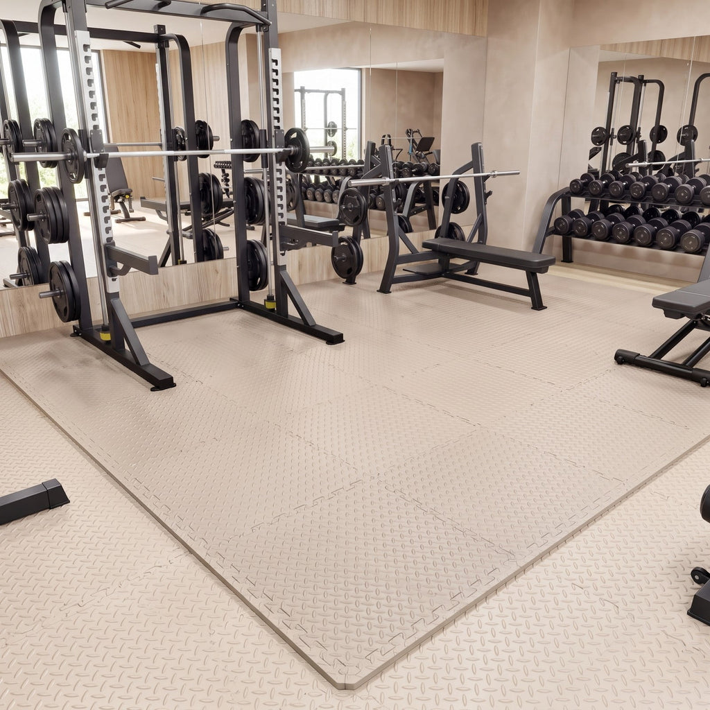 Airfind 12 Tiles Puzzle Exercise Floor Mat with Interlocking EVA Foam and Non-Slip Texture for Home Gym Equipment Protection, Beige