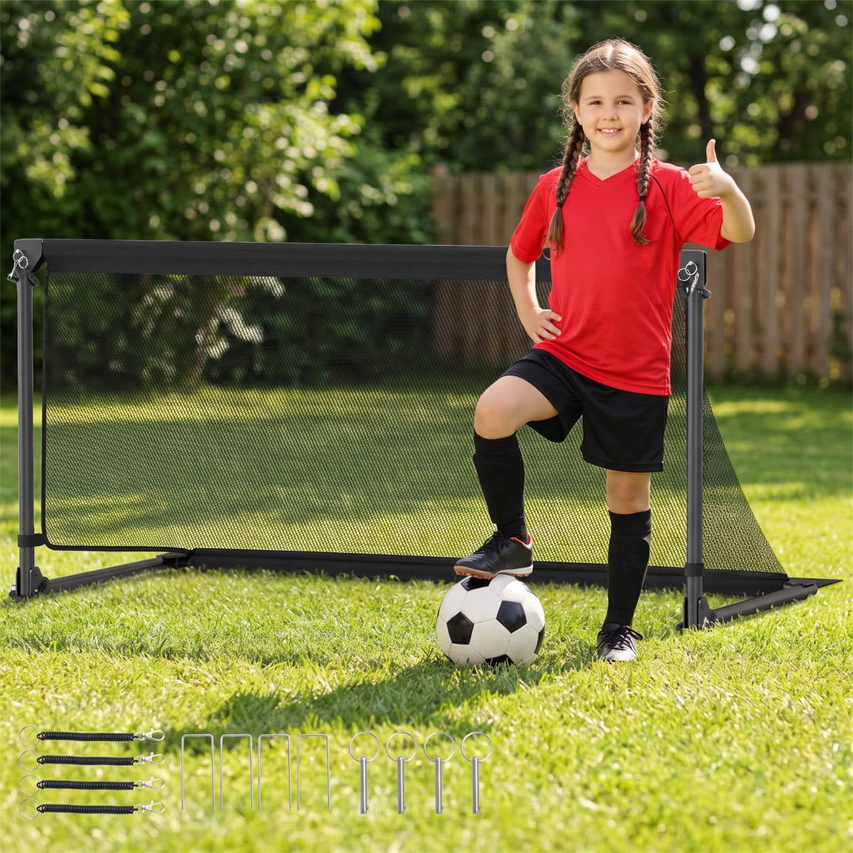 Airfind Portable Pop Up Soccer Goal for Kids with Heavy Duty Metal Frame and Ground Stakes for Backyard Training and Outdoor Practice, Black