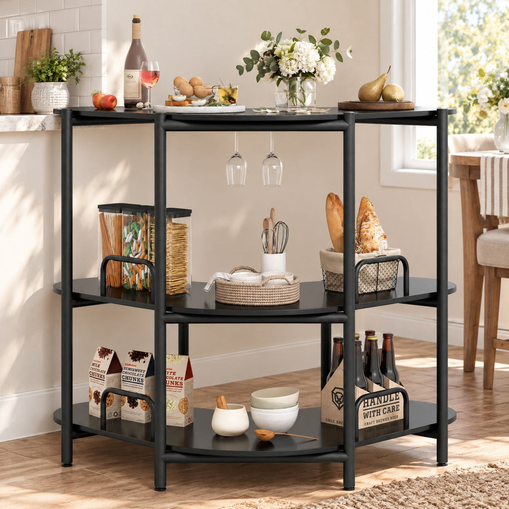 Airfind 3-Tier Liquor Bar Table with Stemware Racks and Storage Shelves, 200 lbs Capacity, Engineered Wood Metal Frame, 48 x 26 x 40 Footprint