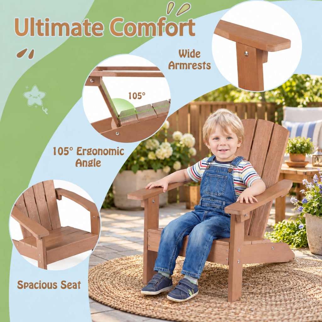 Airfind All-Weather HDPE Kids Adirondack Chair with with High Backrest and Armrests, 165 lbs Capacity, Wood-like HIPS Frame, Natural