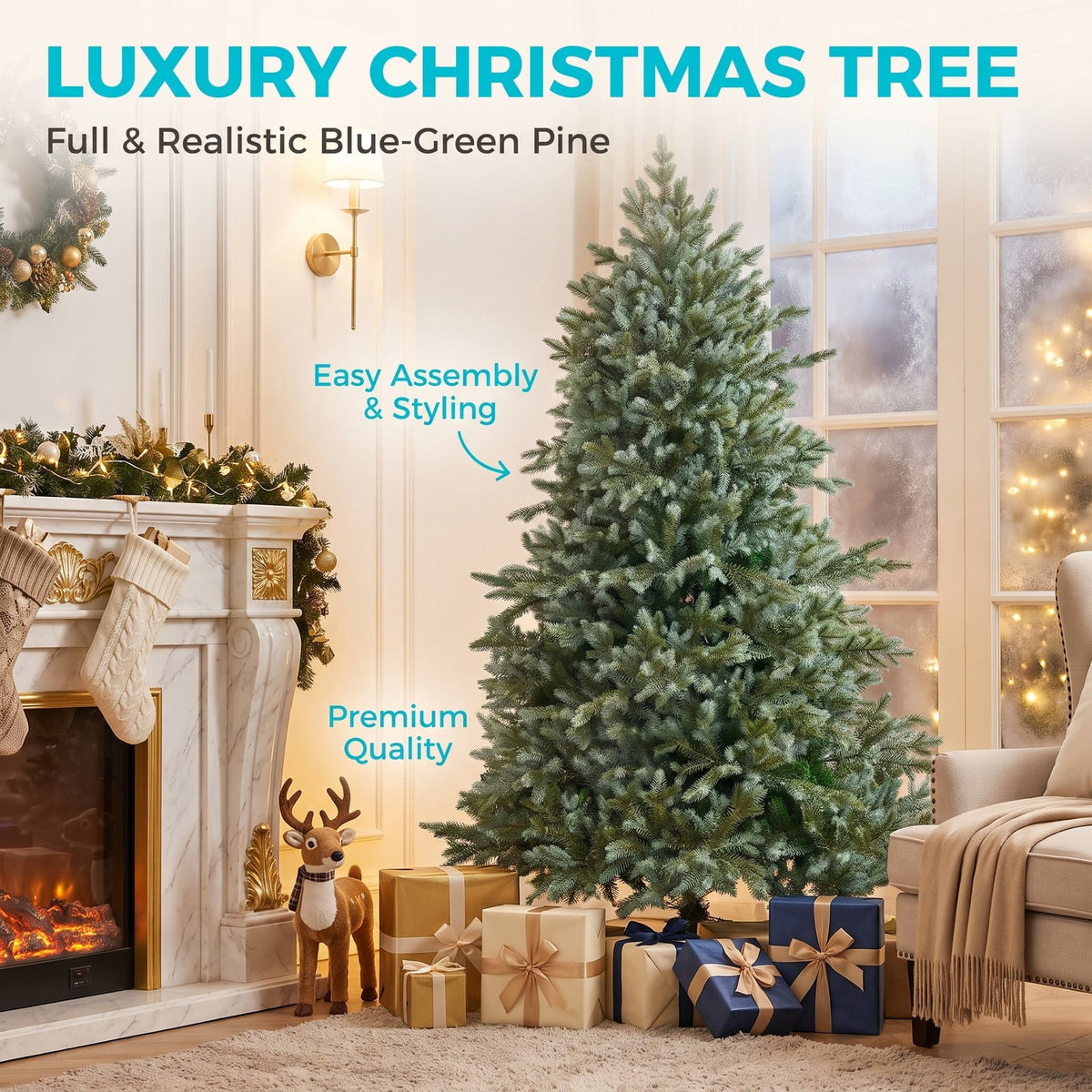Airfind 6 Feet Artificial Christmas Spruce Hinged Tree, New PVC New PE metal Frame, 4.6 x 6 Footprint, Green