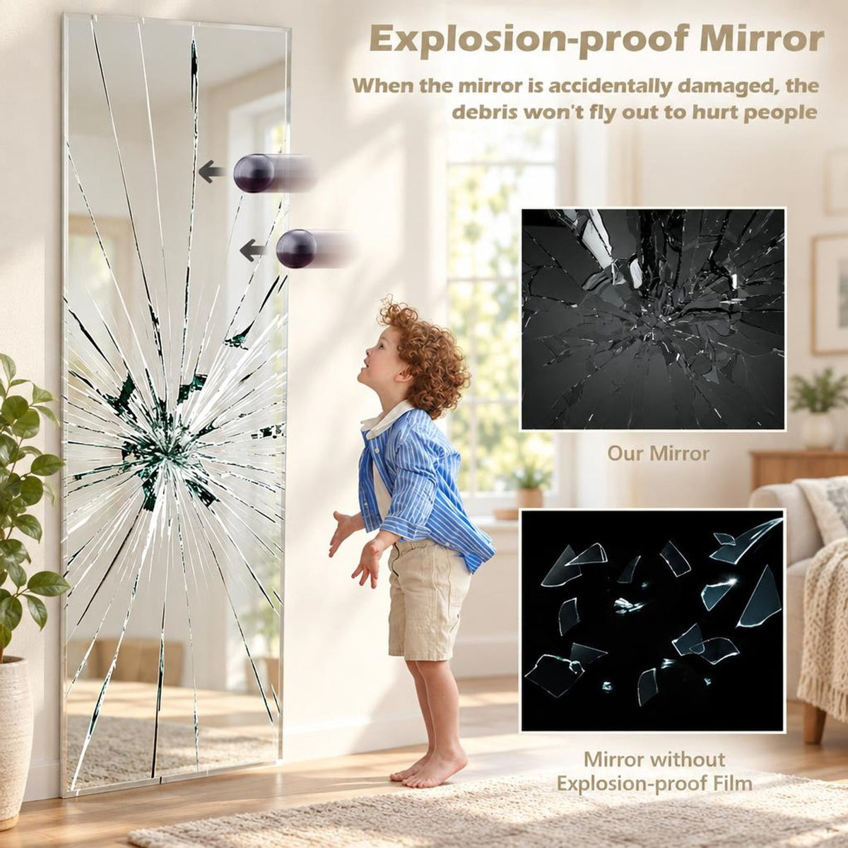 Airfind 43 x 15 Inch Wall Mounted Frameless Full Length Mirror, Glass Frame, 43 Inch x 15 Inch Footprint, Silvery