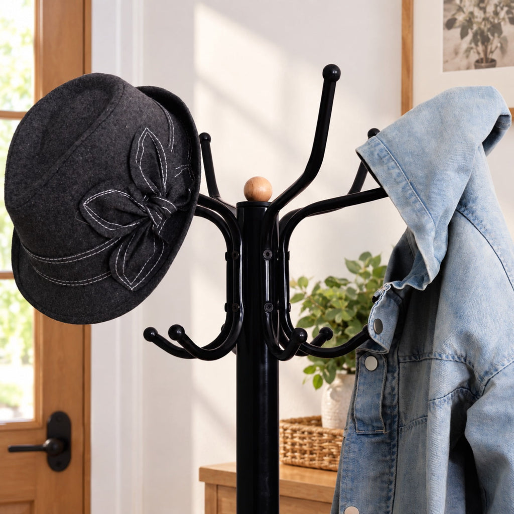 Airfind Vintage Metal Coat Hat Tree Stand Clothes Hanger, Steel Assembled Height: Approx 74.4 Inch for Convenient Everyday Use, Black