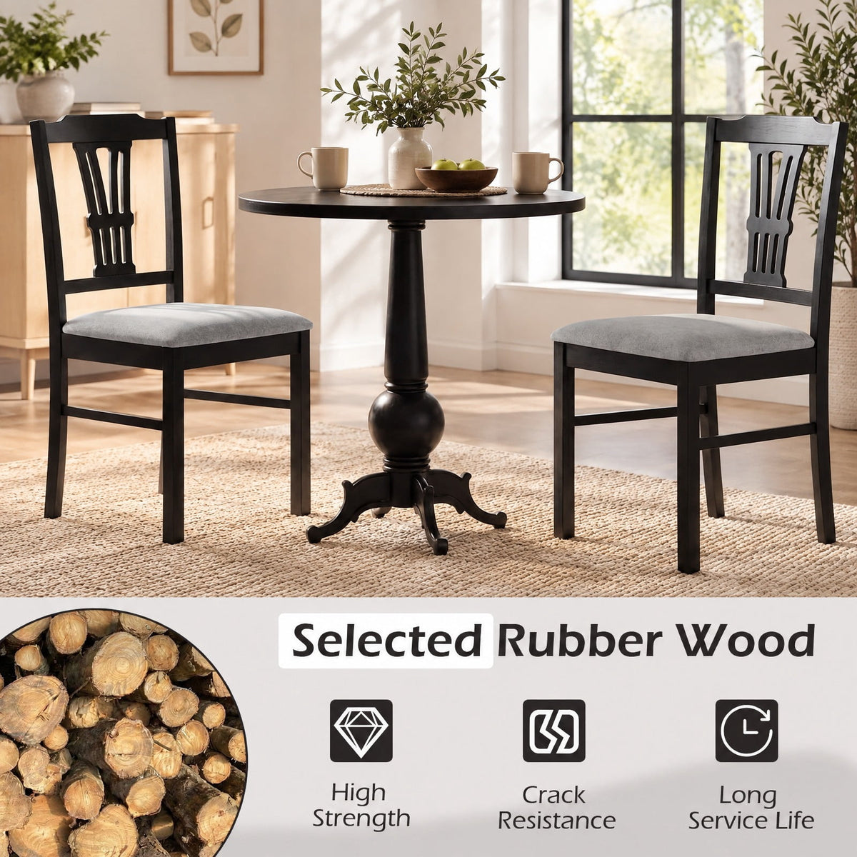 Airfind Wooden Dining Chairs Set of 2 Upholstered Kitchen Chairs with Solid Rubber Wood Frame, Chair 330 lbs Capacity, 18.5 x 17 x 35 Footprint