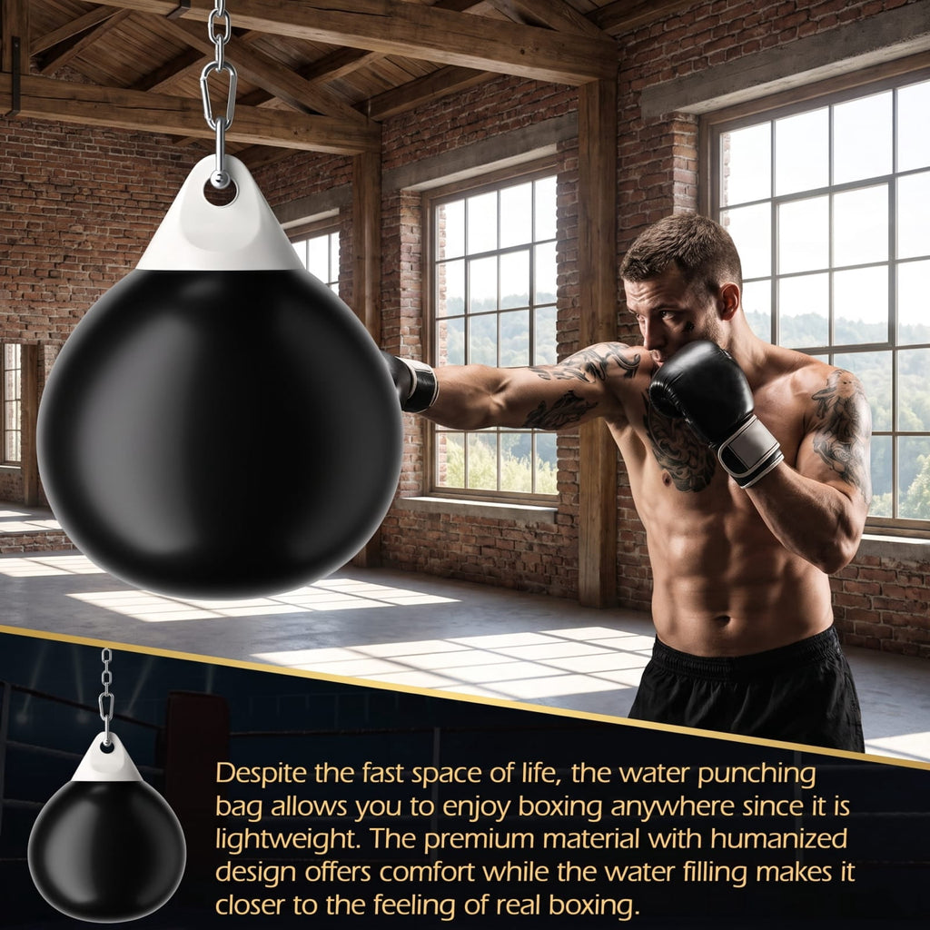 Airfind 21 Inch Water Aqua Punching Bag with Adjustable Metal Chain and Water Hose for Home Gym Boxing and Reaction Training, Black