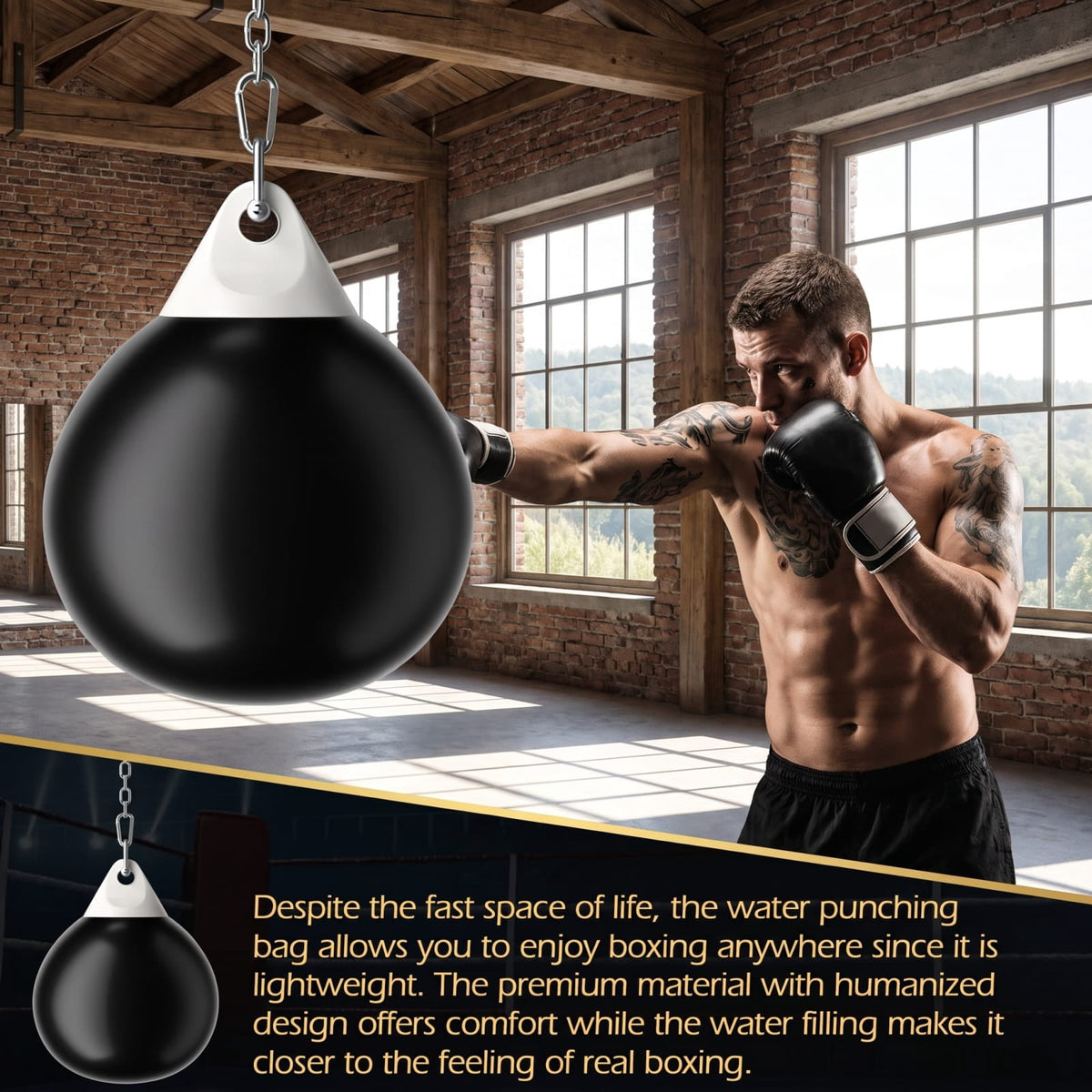 Airfind 21 Inch Water Aqua Punching Bag with Adjustable Metal Chain and Water Hose for Home Gym Boxing and Reaction Training, Black