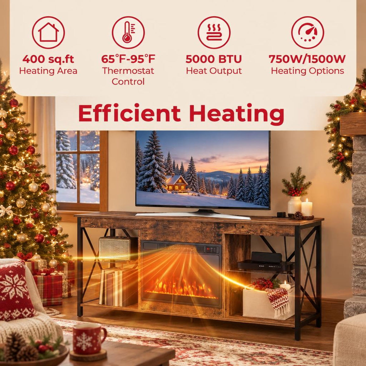 Airfind 23 Inches 750W/1500W Electric Fireplace Heater featuring Adjustable Flame Color and Brightness, Metal Tempered Glass Frame, Black