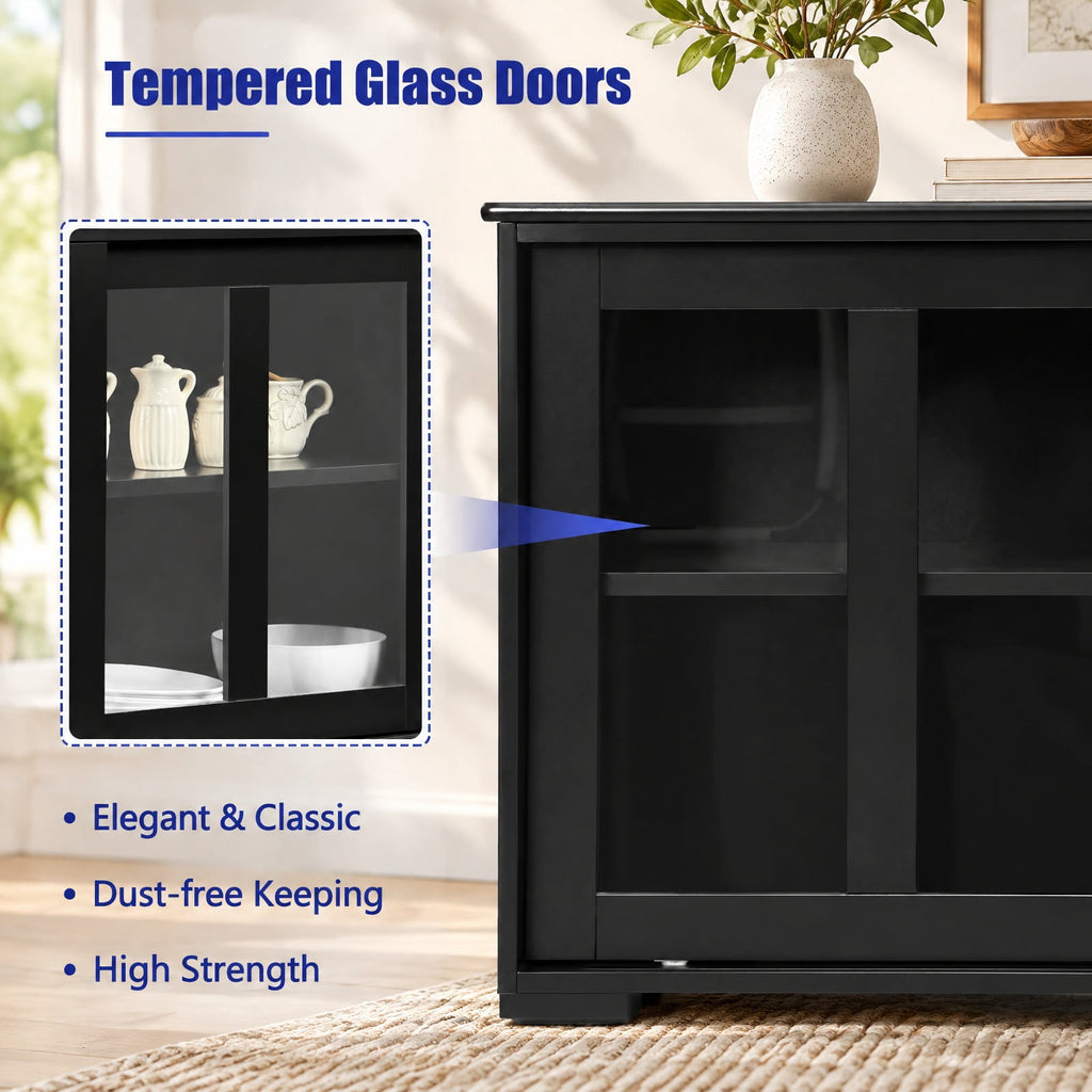 Airfind Kitchen Storage Cabinet with Glass Sliding Door, MDF transparent tempered glass Frame, 42in x 13.0in x 24.5in Footprint, Black