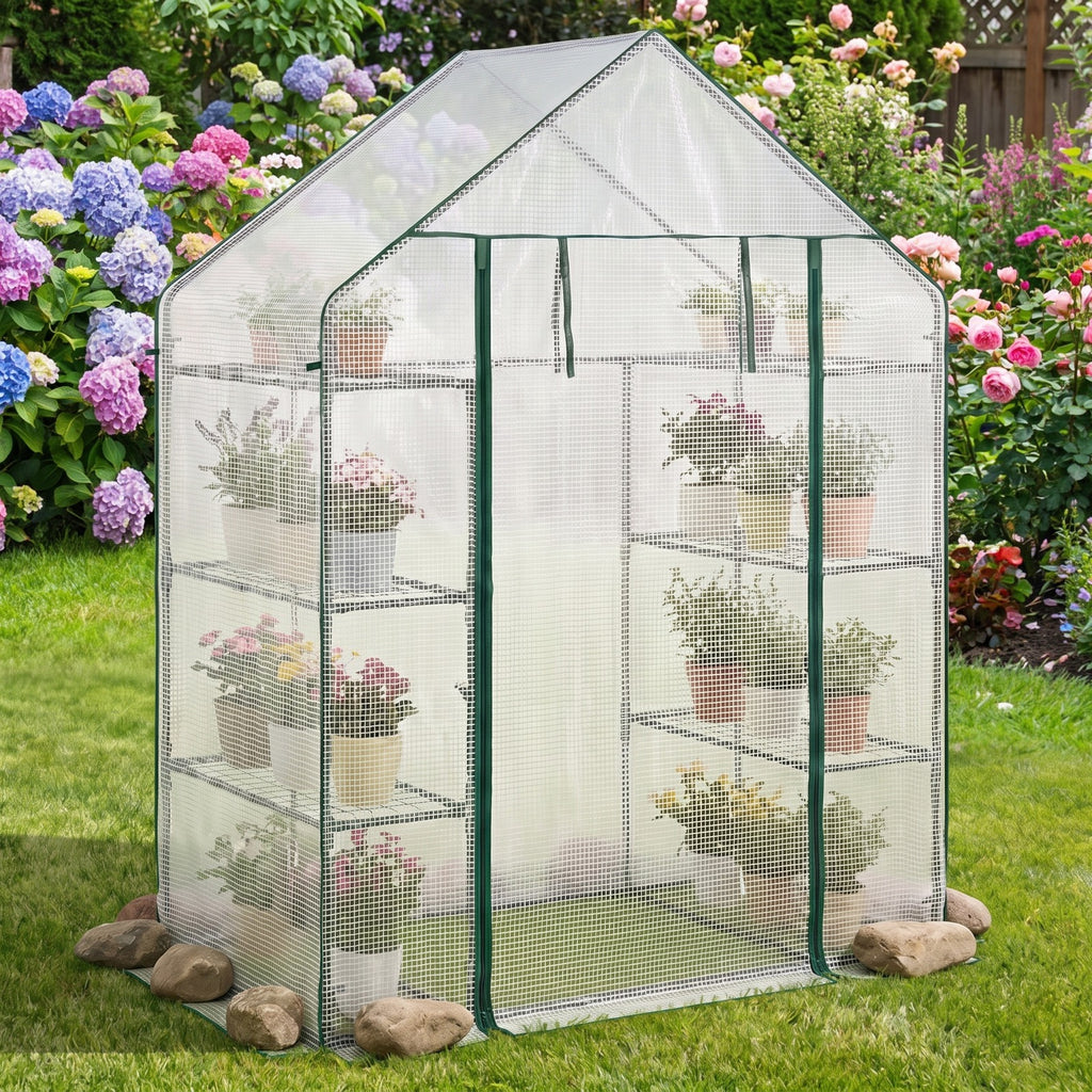 Airfind Portable Walk-in Greenhouse with 3 Tiers and 6 Shelves, PE Frame, 56 x 28 x 76 Footprint, White