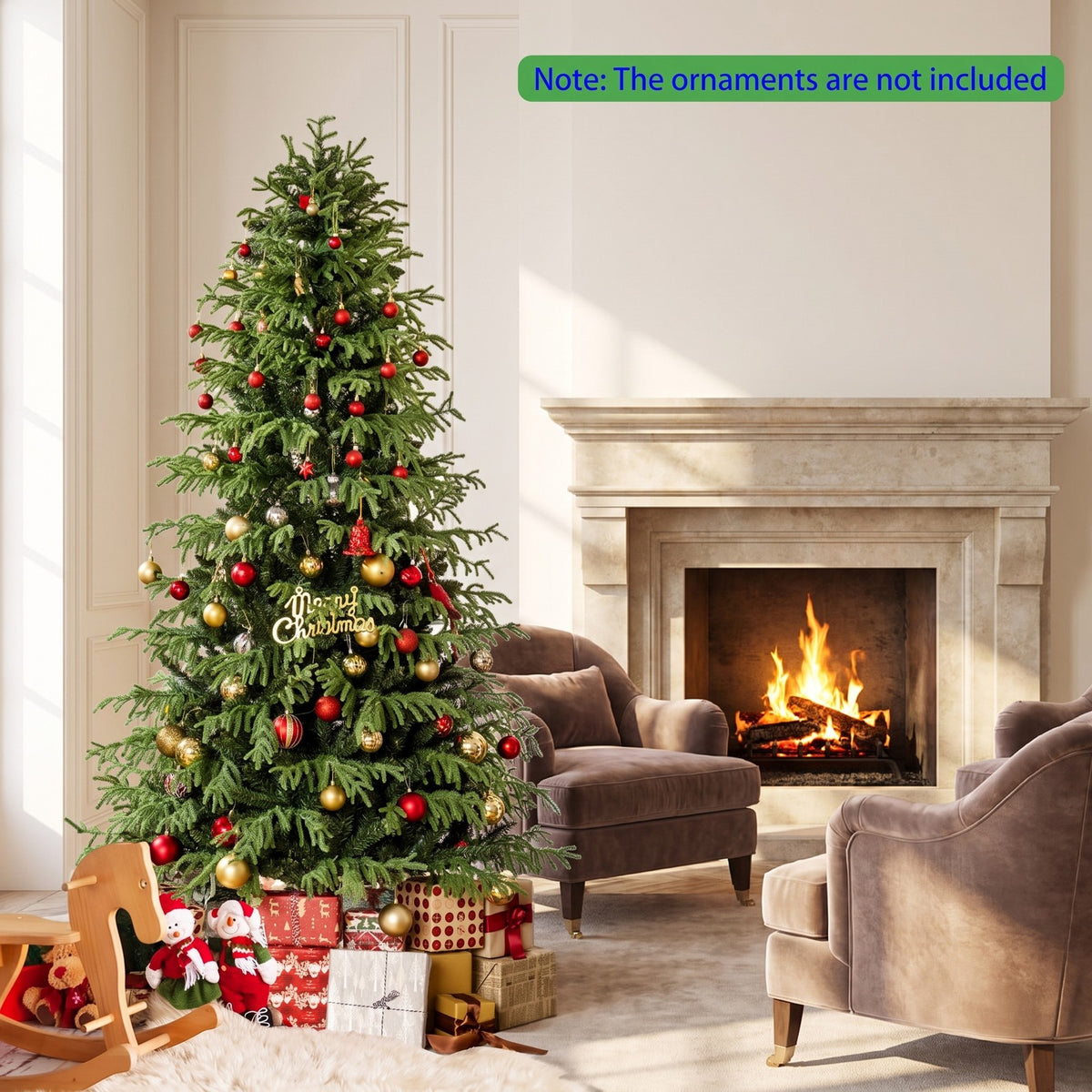 Airfind Artificial Christmas Tree with LED Lights and PVC Mixed Branch Tips-7, TPE PVC Metal Tree Height 6/7/8 ft Tree Width 3.9/4.3/4.7 ft Frame