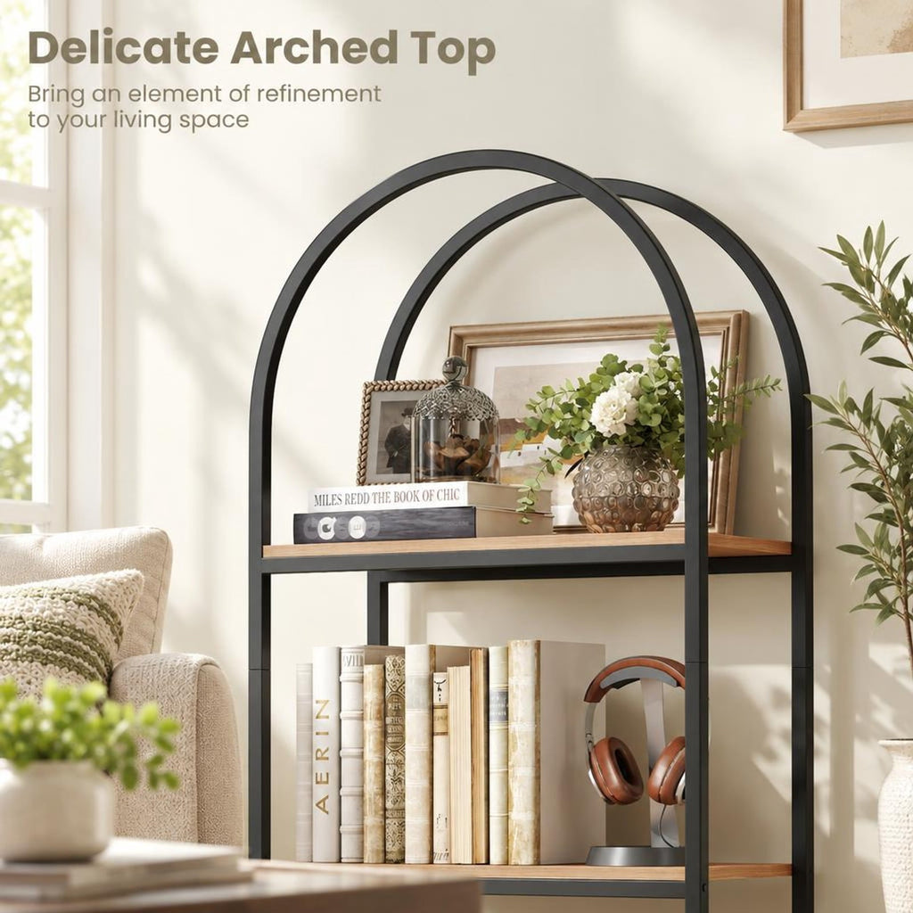 Airfind 71 Inch Tall Arched Bookcase 4-Tier with Storage Shelves and Metal Frame for Home Office-Brown and Black, 44 lbs Capacity, Metal Frame, Brown