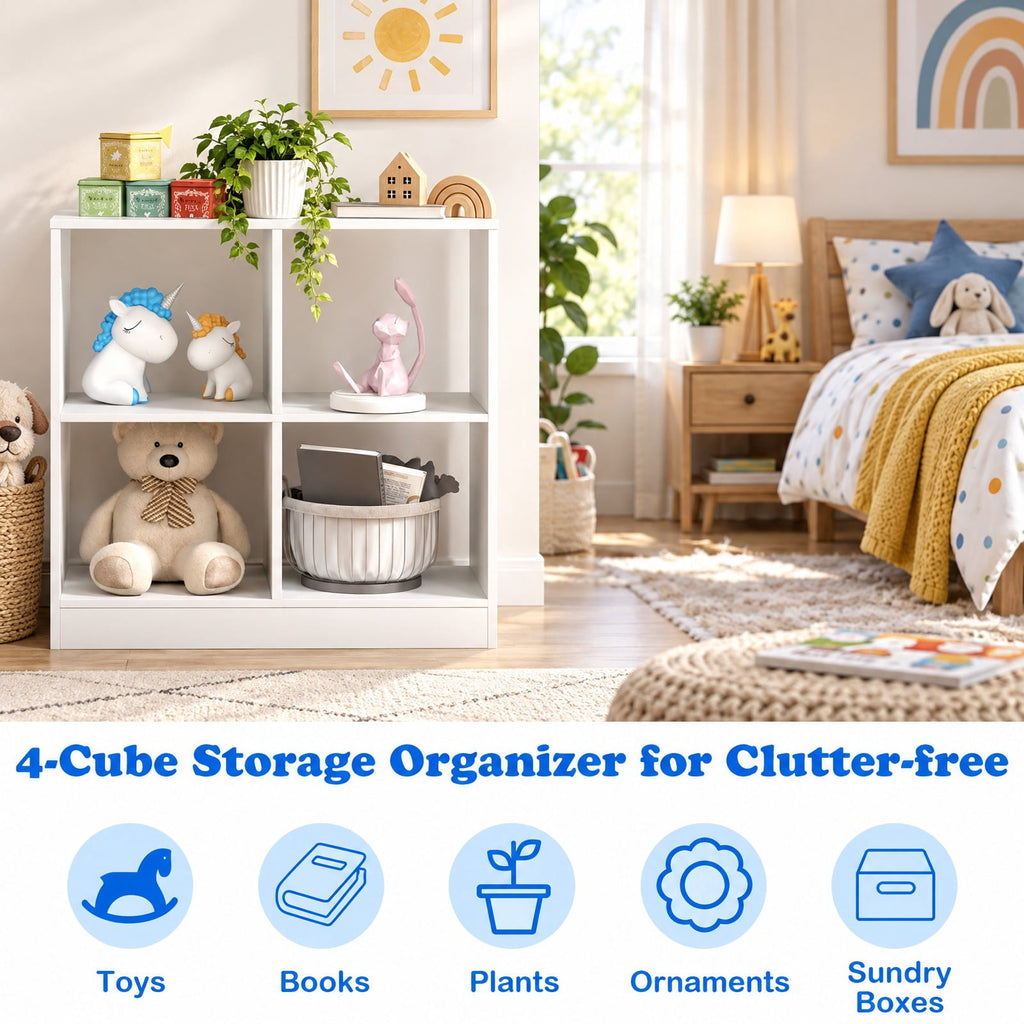 Airfind 4-Cube Kids Bookcase with Open Shelves, 60 lbs Capacity, Engineered wood Frame, 29 Inch x 13 Inch x 29 Inch Footprint, White