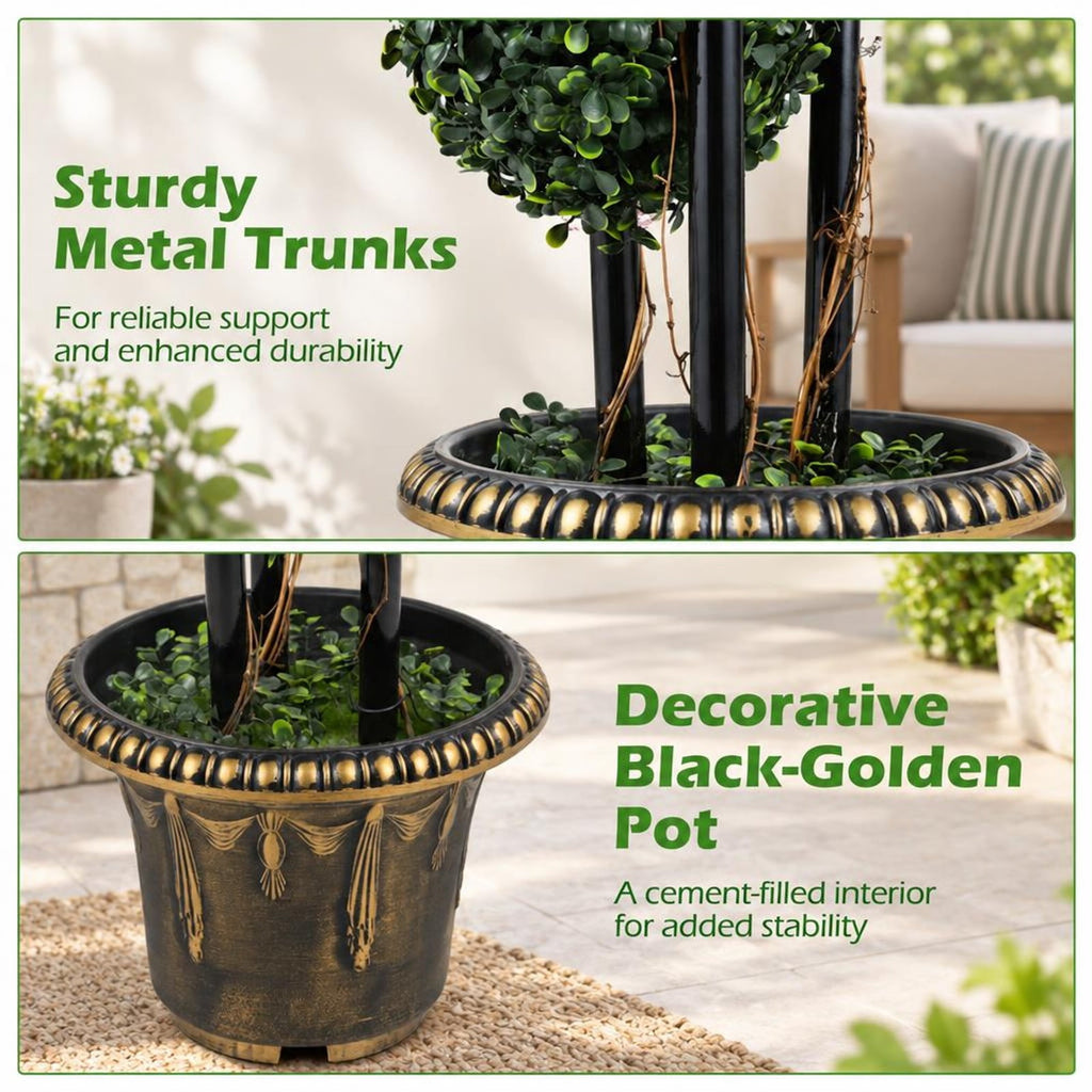 Airfind 35 Inches Artificial Boxwood Topiary Tree Triple Ball Shrubs, PE Metal Solid Wood Cement PP Tree Height 29 Inch /35 Inch Pot Frame