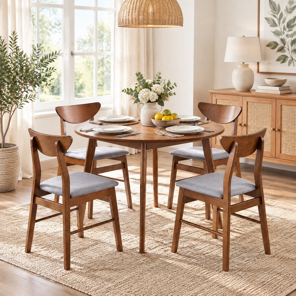 Airfind Set of 4 Upholstered Dining Chairs with Curved Backrest and Rubber Wood Frame, 330 lbs Capacity, Rubber Wood Foam MDF Frame, Natural