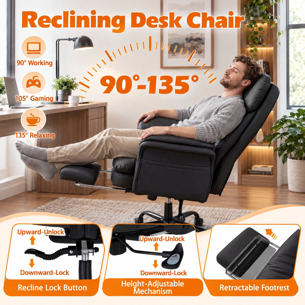 Airfind Ergonomic Cross Legged Office Chair Big and Tall Executive Chair with Retractable Footrest, 500 lbs Capacity, Black