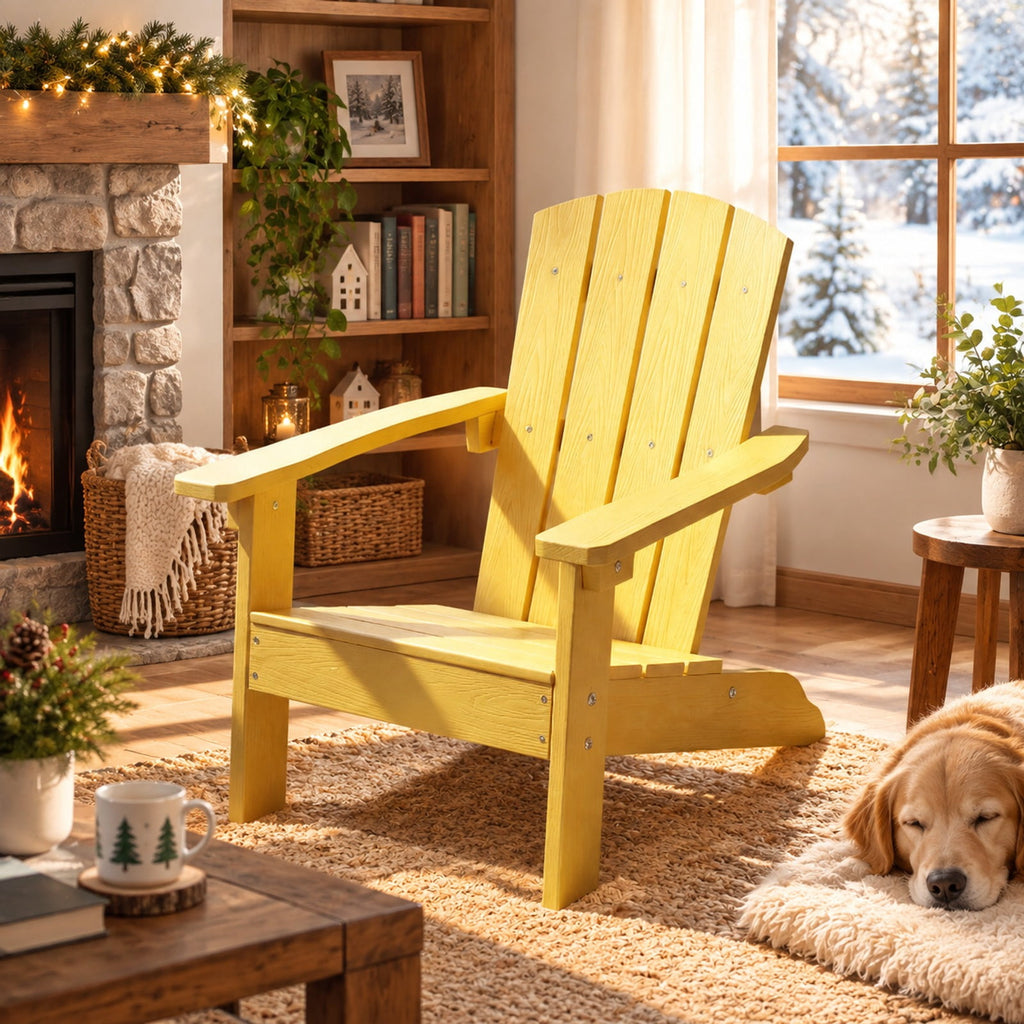 Airfind All-Weather HDPE Kids Adirondack Chair with with High Backrest and Armrests, 165 lbs Capacity, Wood-like HIPS Frame, Yellow