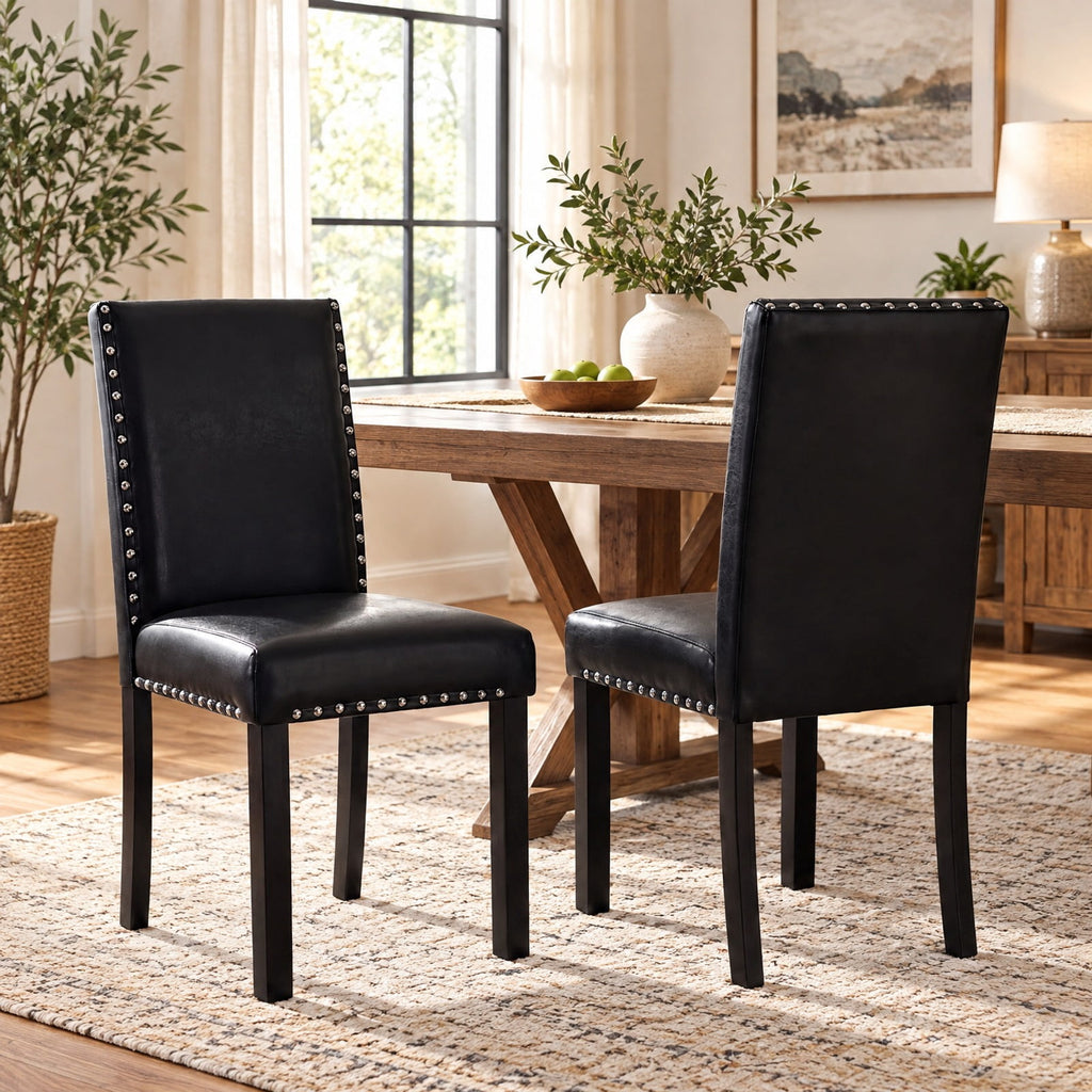 Airfind Set of 2 Dining Chairs with Solid Rubber and Wood Legs, Chair 400 lbs Capacity, Rubber Wood Bent Wood PVC Leather Sponge MDF Frame, Wood