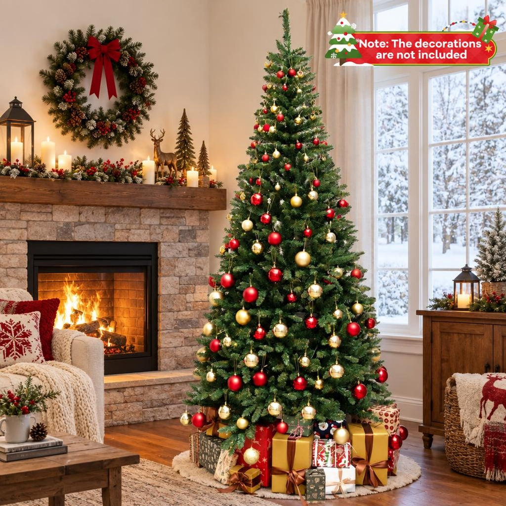 Airfind 8 FT Corner Artificial Christmas Tree with 1137 Branch Tips and 360 Warm White LED Lights, White