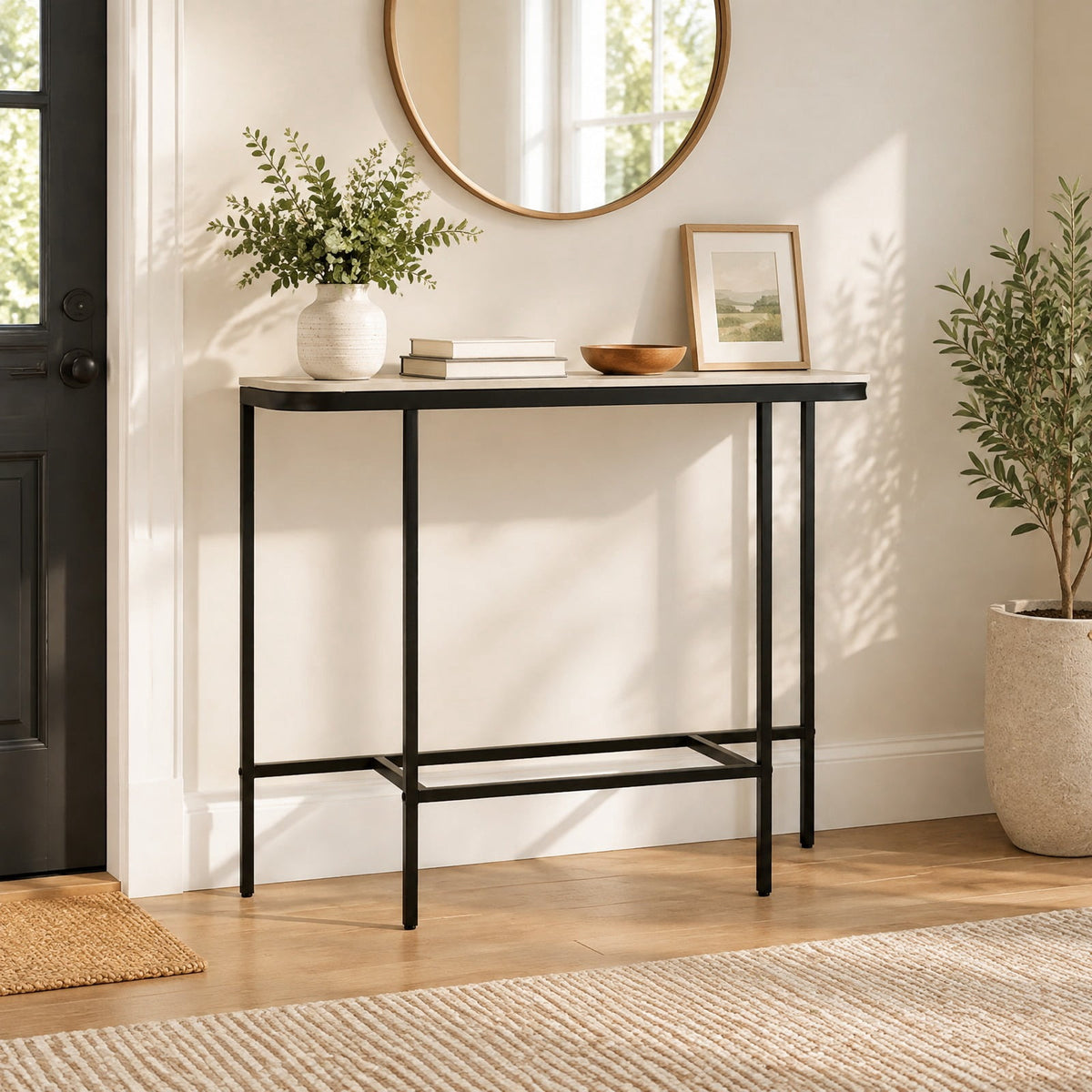 Airfind Console Table 44-Inch Entryway Table with Faux Marble Tabletop and Heavy-Duty Metal Frame, 66 lbs Capacity, Metal Sintered Stone Frame, Gray