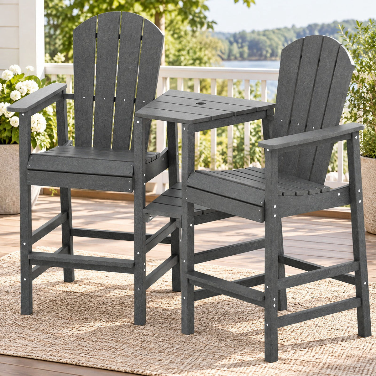 Airfind 2-Seat Adirondack Chair All-Weather Adirondack Chair with Double Connecting Tray, Chair 330 lbs Capacity, HDPE Frame, Gray