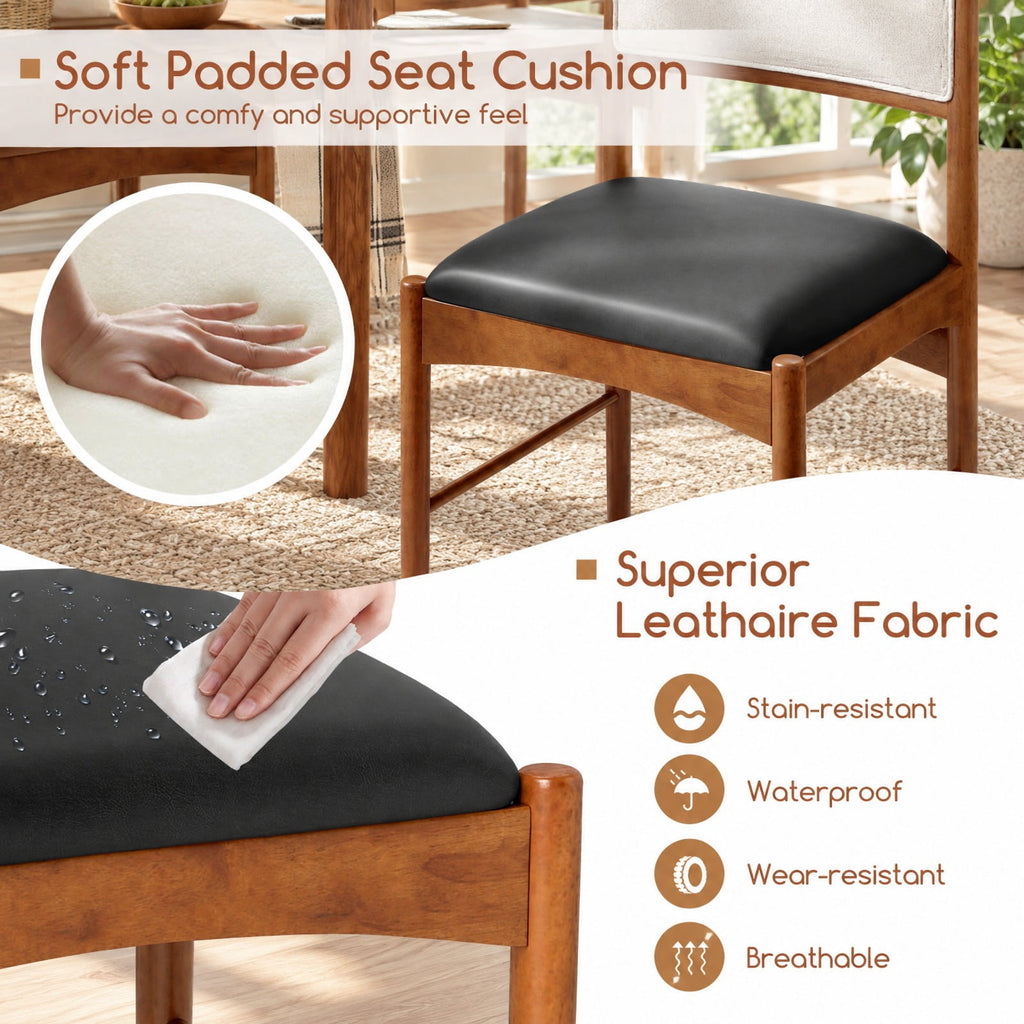 Airfind Wooden Dining Chair Set of 2 with Rubber Wood and Faux Sherpa Backrest, Chair 220 Lbs Capacity, 19 Inch X 20 Inch X 34 Inch, Walnut