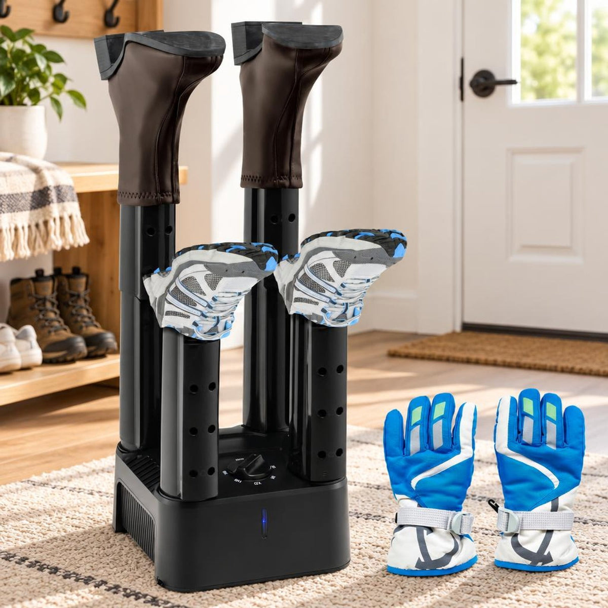 Airfind Prevent Odor Mold and Bacteria 4 Shoe Electric Dryer with Timer, 9 Inch x 9 Inch x 23 Inch Rated Footprint, Why Wait for Such an Essential Device, Black