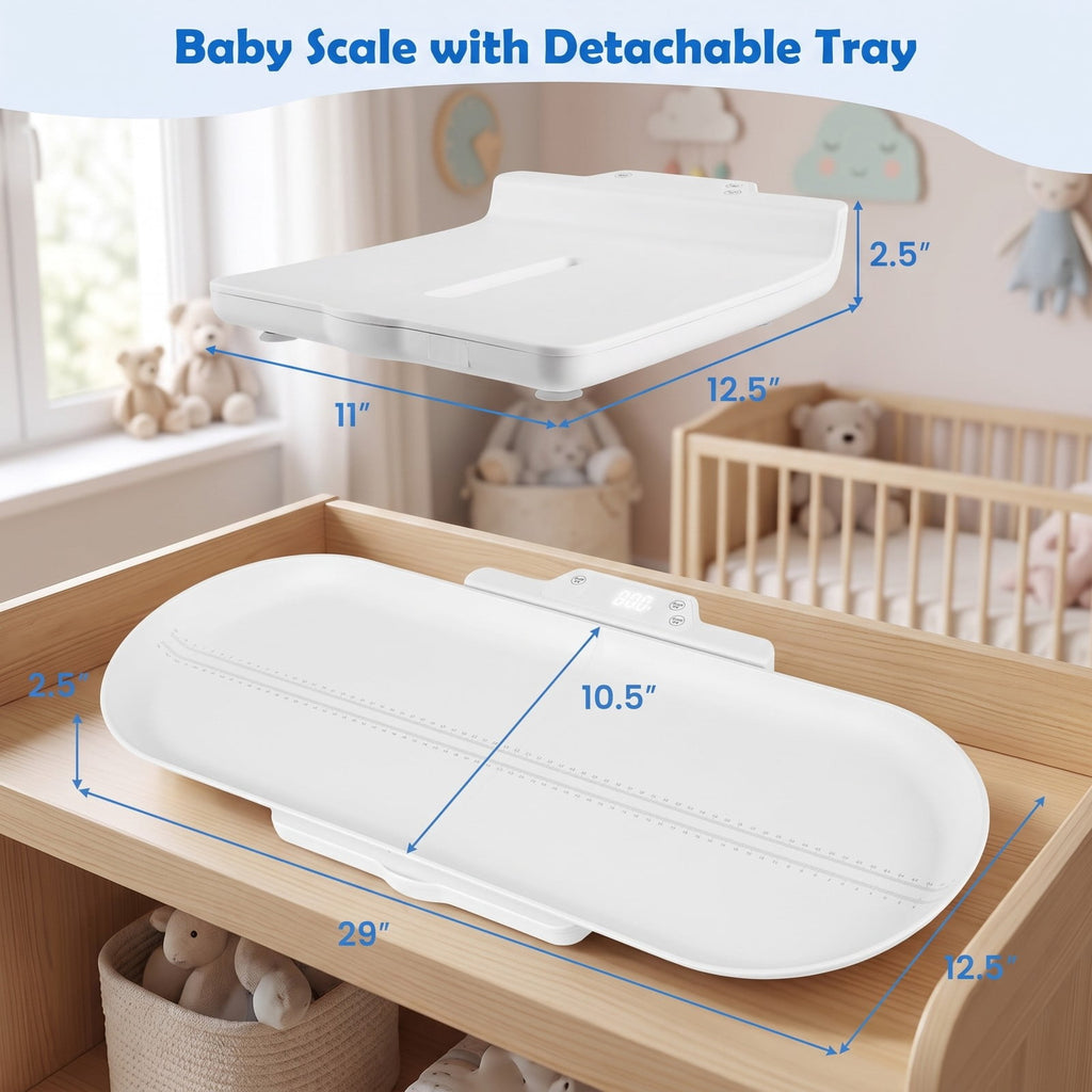 Airfind Nursery Scale, with Detachable Tray for Body Weight and Height Measurement, ABS, 29 Inch x 12.5 Inch x 2.5 Inch Weight Scale, White