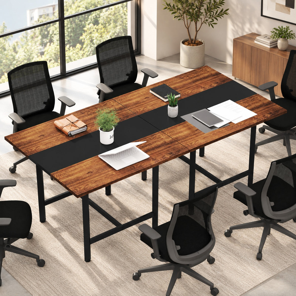 Airfind 39.5 Inches Square Conference Table Meeting Room Table with Thickened Tabletop, 200 lbs Capacity, Engineered Wood Metal Frame, Brown