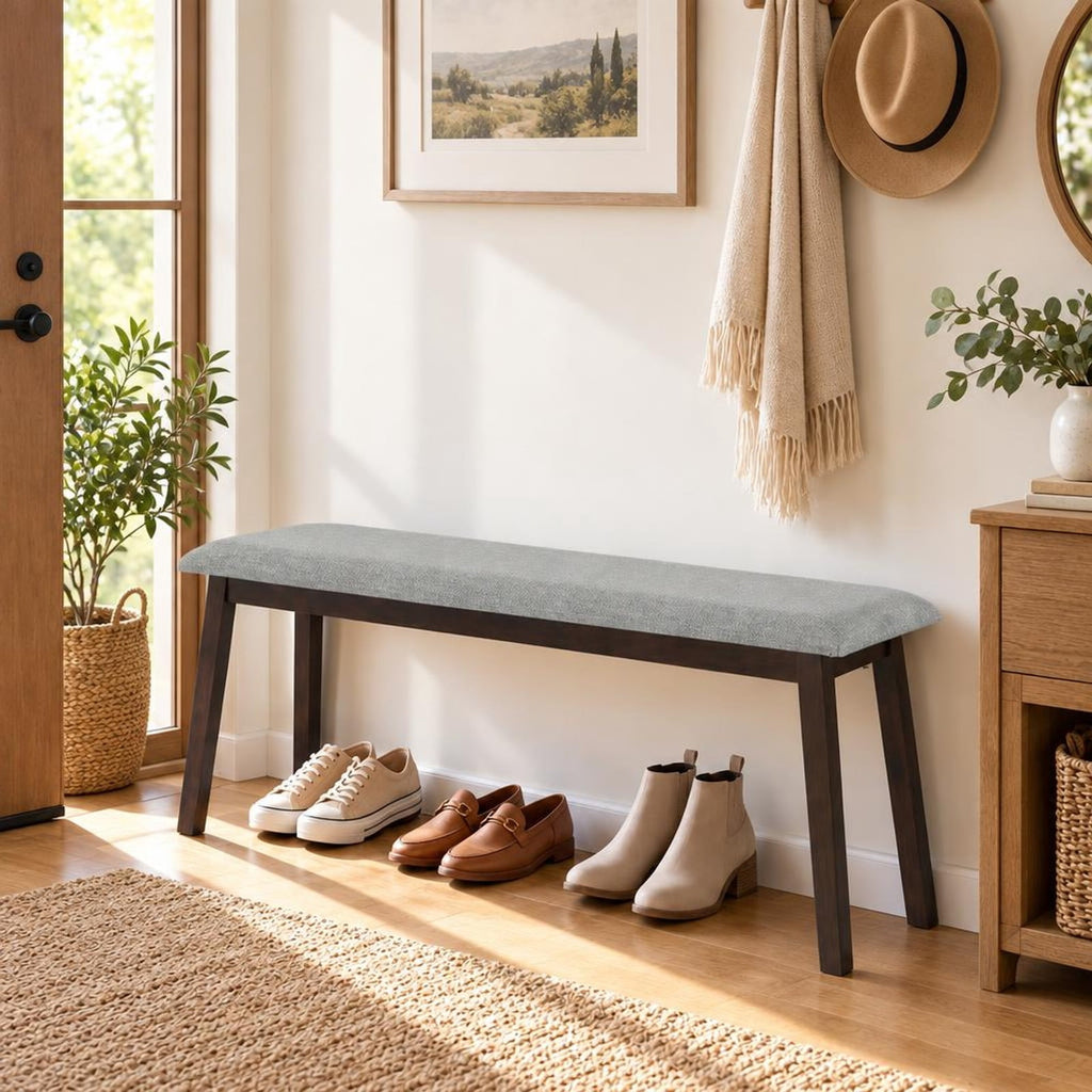 Airfind 43.5 Inch Upholstered Entryway Bench with Rubber Wood Frame, 550 lbs Capacity, Faux Linen Fabric Frame, 43.5 Inch x 14 Inch x 18 Inch Footprint, Grey