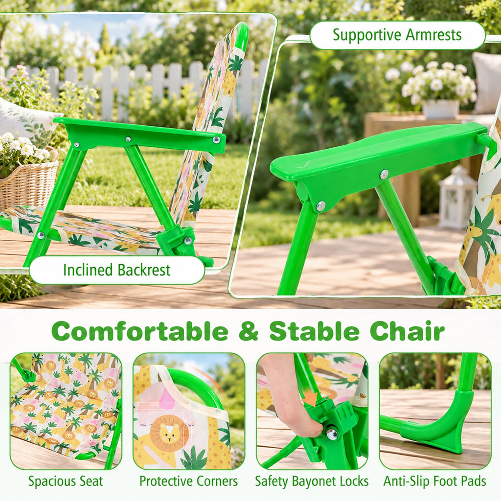 Airfind Kids Outdoor Table and Chair Set with 2 Folding Chairs and Height Adjustable Umbrella, 165 lbs Capacity, for 3-6 Years Old, Beige