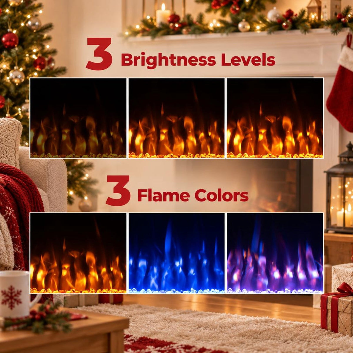 Airfind 23 Inches 750W/1500W Electric Fireplace Heater featuring Adjustable Flame Color and Brightness, Metal Tempered Glass Frame, Black