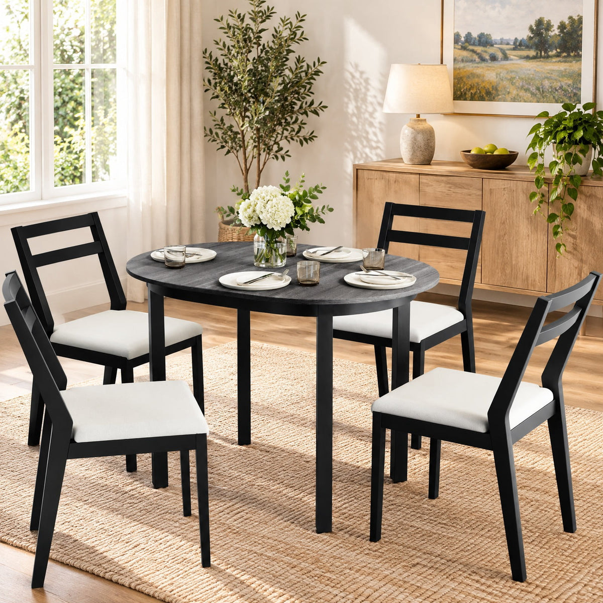 Airfind 43 Inch Wooden Dining Table with Rubber Wood Legs for 2-4 People, 260 lbs Capacity, Rubber Wood MDF Frame, 43 x 31 x 30 Footprint, Black