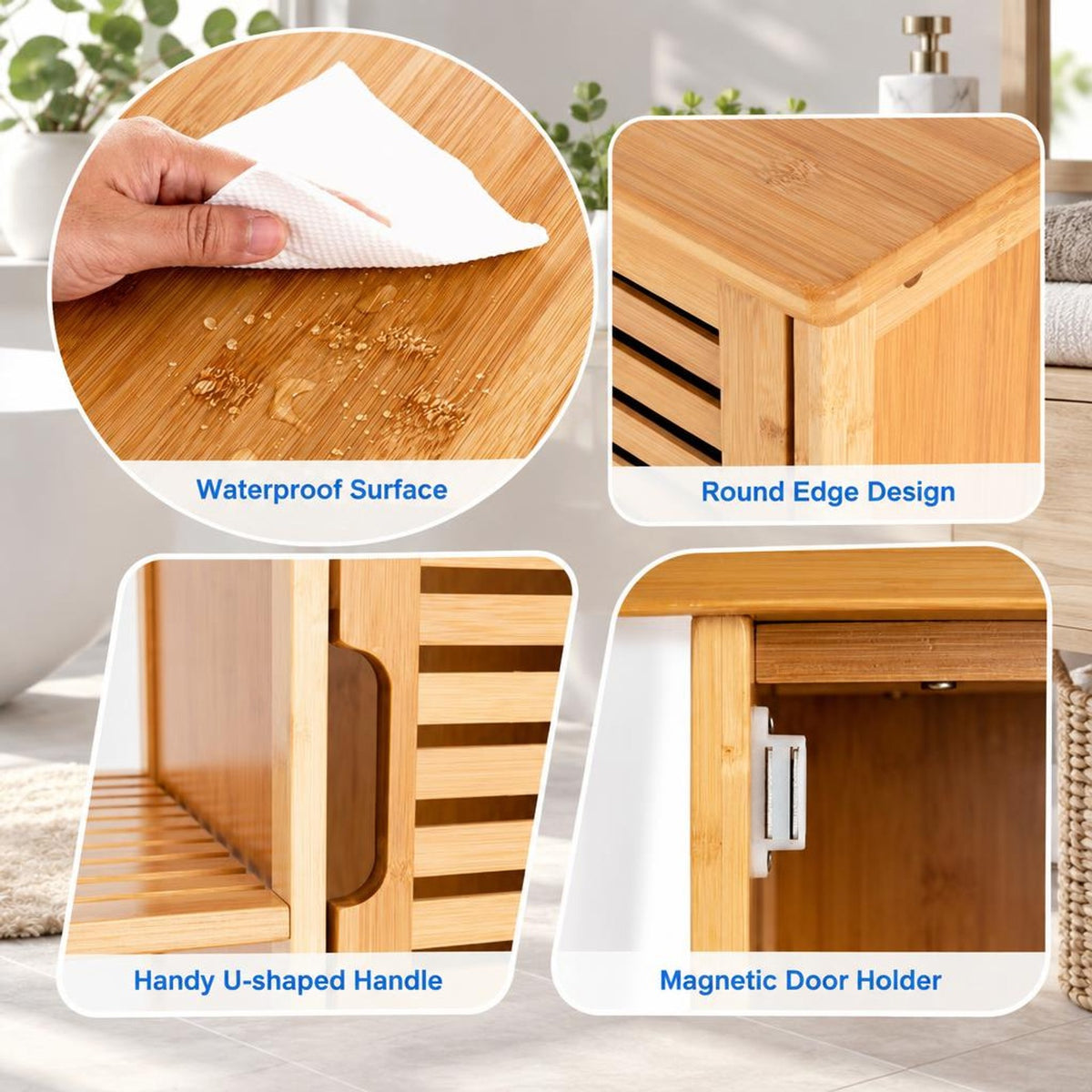 Airfind Bamboo Bathroom Storage Cabinet with Single Door, 30 lbs Capacity, Bamboo MDF Frame, 26in x 13in x 34.5in Footprint, Natural
