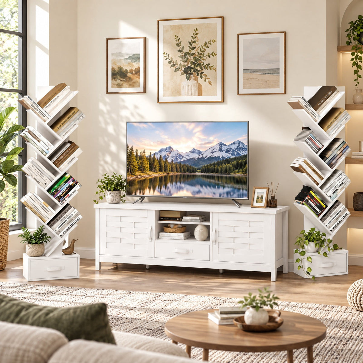 Airfind 10-Tier Bookshelf with Drawer Free-standing Storage Bookcase, 26.5 lbs Capacity, 13 x 7 x 5.5 (L x W x H)Overall Footprint, White