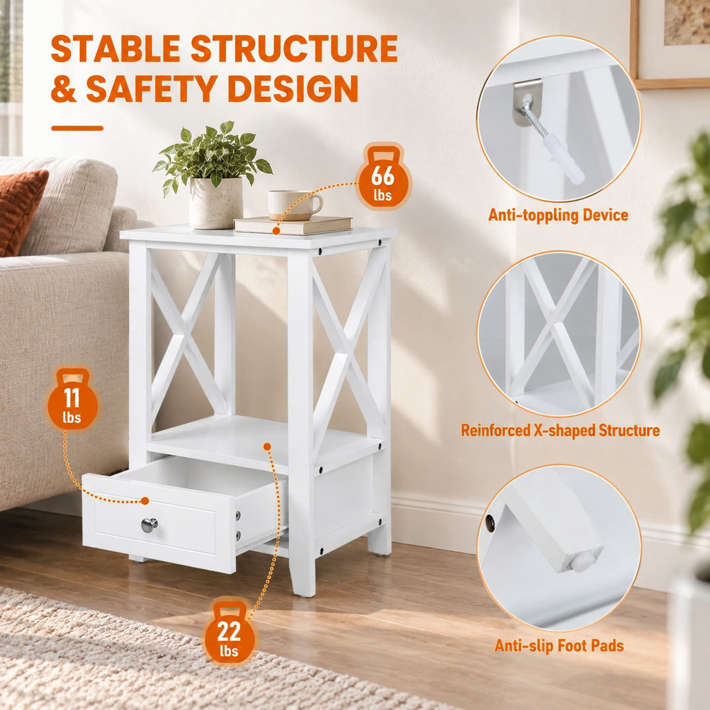Airfind 2-Tier 16 x 14 Inch Multifunctional Nightstand with Storage Drawer, 66 lbs Capacity, MDF Frame, 16in x 12in x 24in (L x W x H) Drawer Footprint
