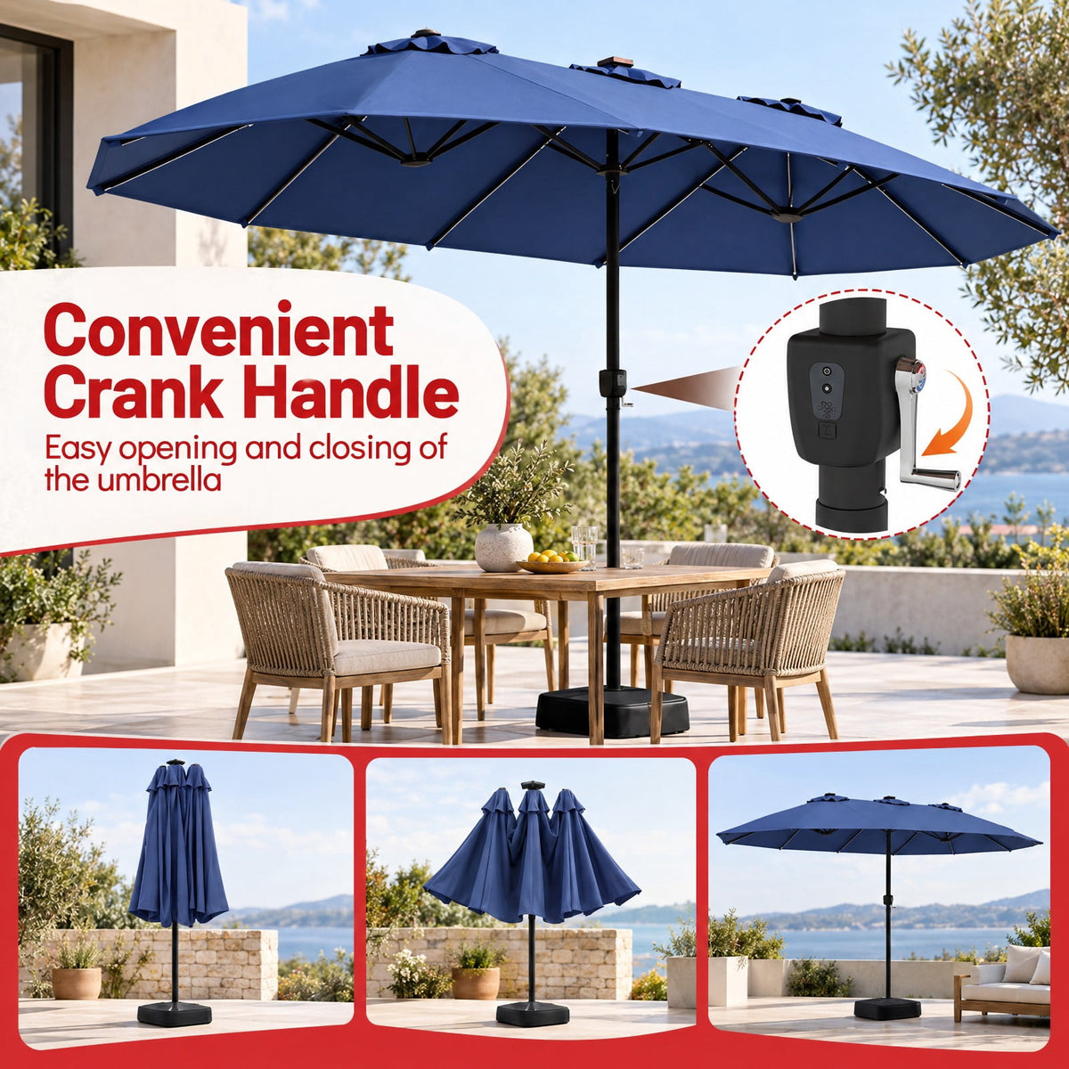 Airfind 15.5FT Extra-Large Patio Umbrella with Base 12 Reinforced Ribs, 180G Polyester Fabric Metal External Frame, Navy