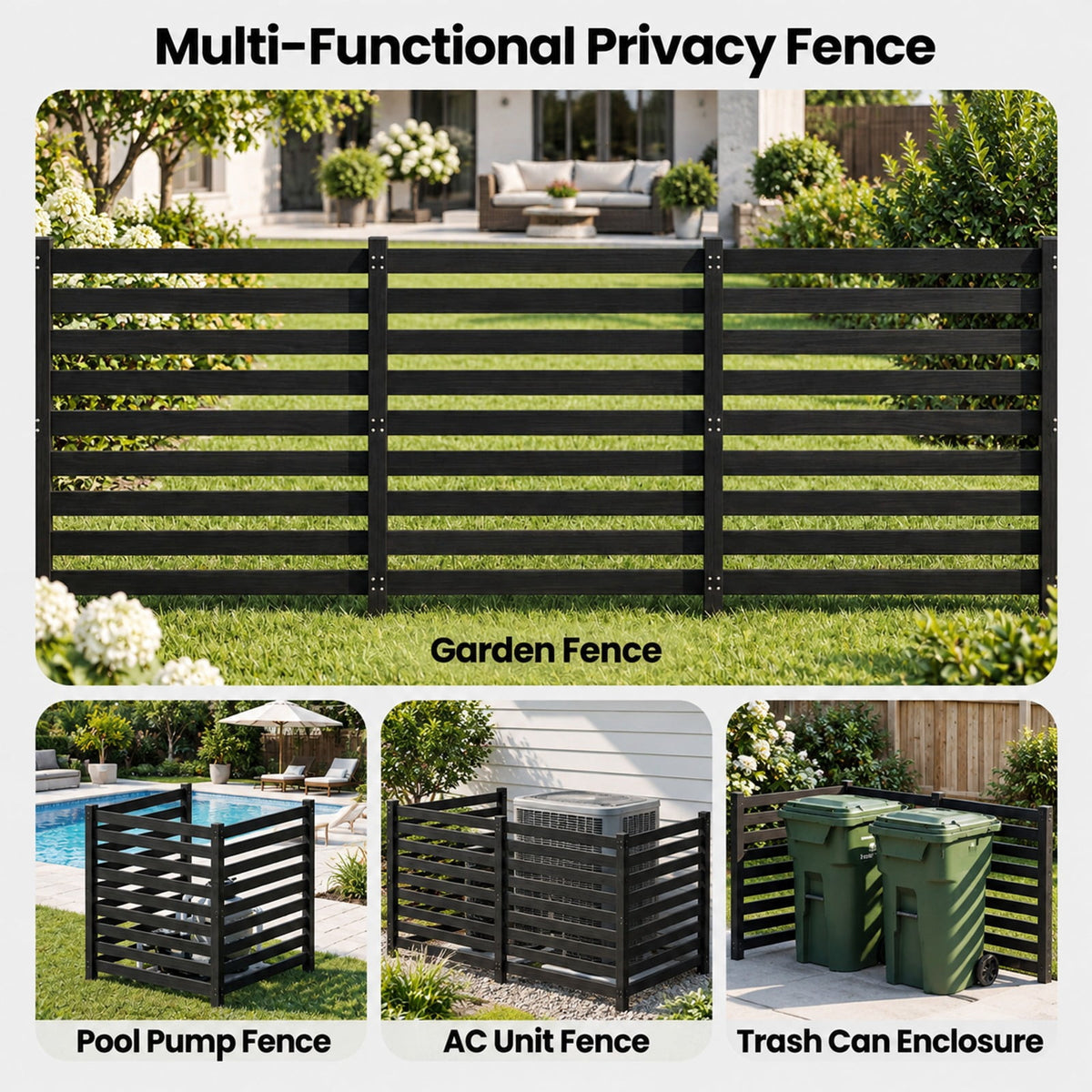 Airfind 3-Panel Wooden Outdoor Privacy Fence with Ground Stakes, Fir Wood Frame, Black, Product Dimensions of Each Screen 38.5 Inch