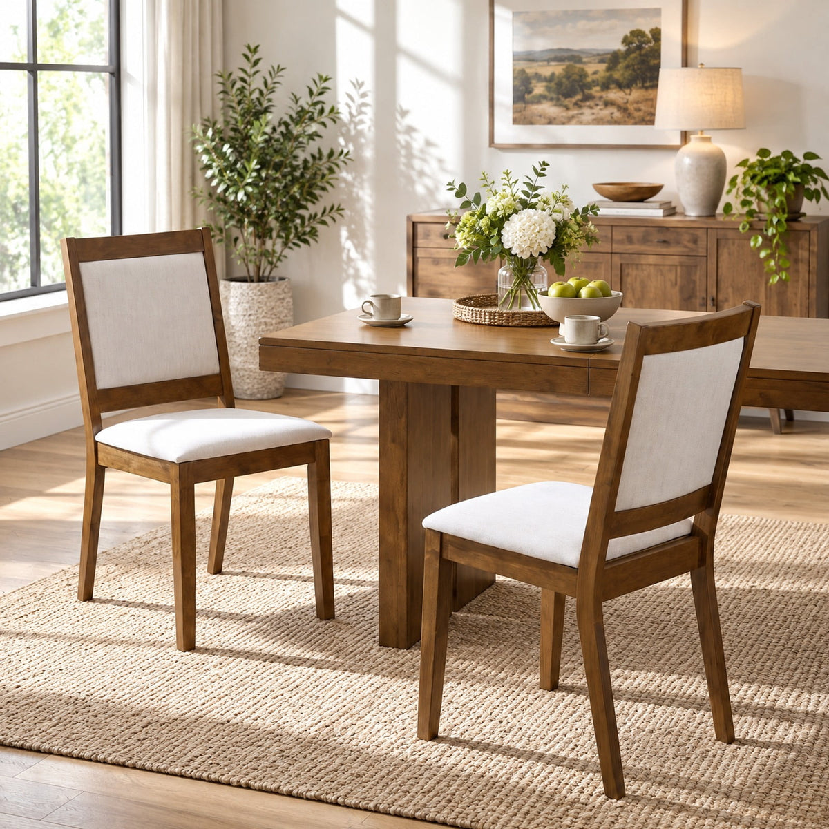 Airfind Modern Dining Upholstered Kitchen Chair Set of 2 with Padded Backrest, 330 lbs Capacity, Rubber Wood Fabric Frame, Brown