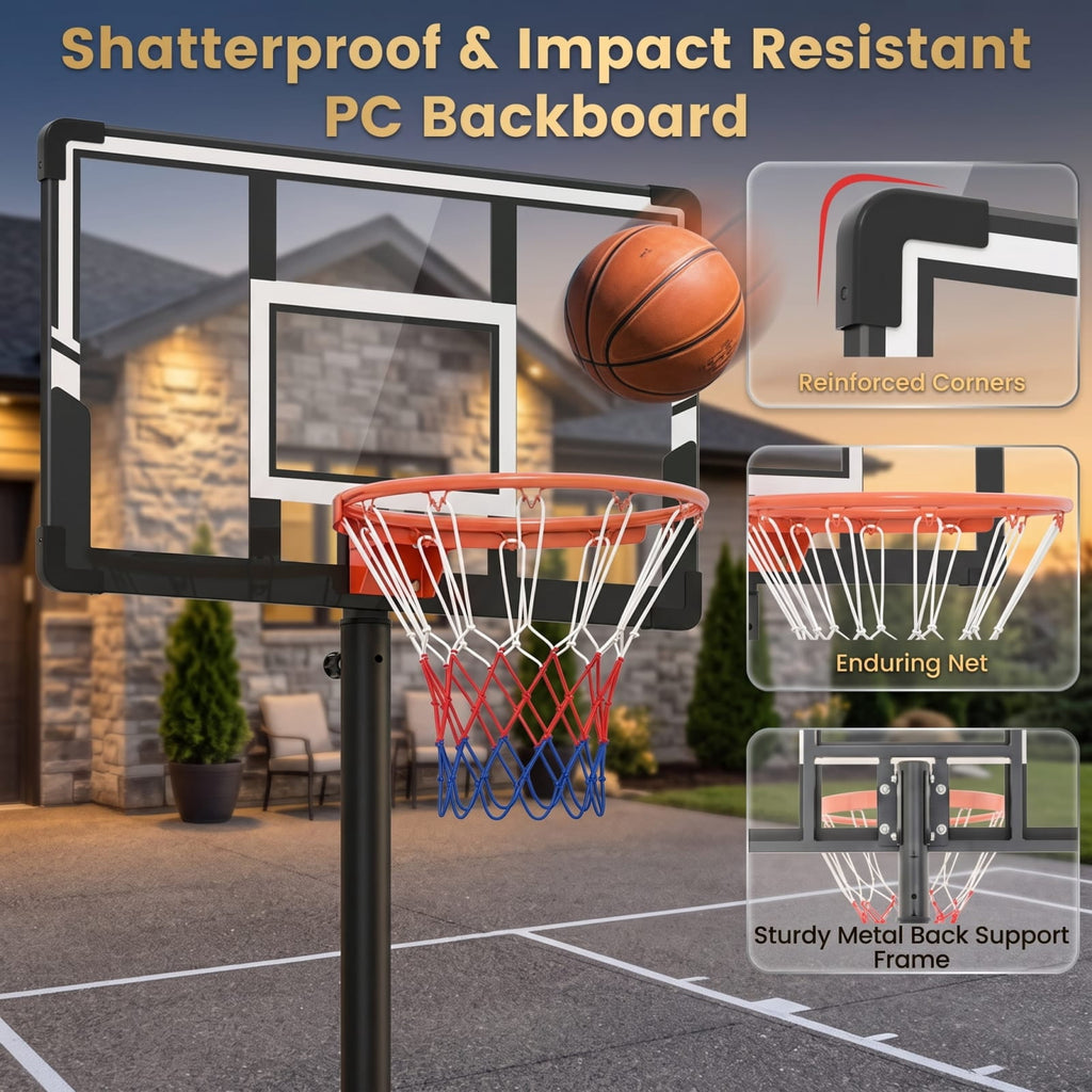 Airfind Portable Basketball Hoop with 3.3 to 10 Foot Adjustable Height Shatterproof Backboard and Fillable Base for Backyard Driveway Play, Black