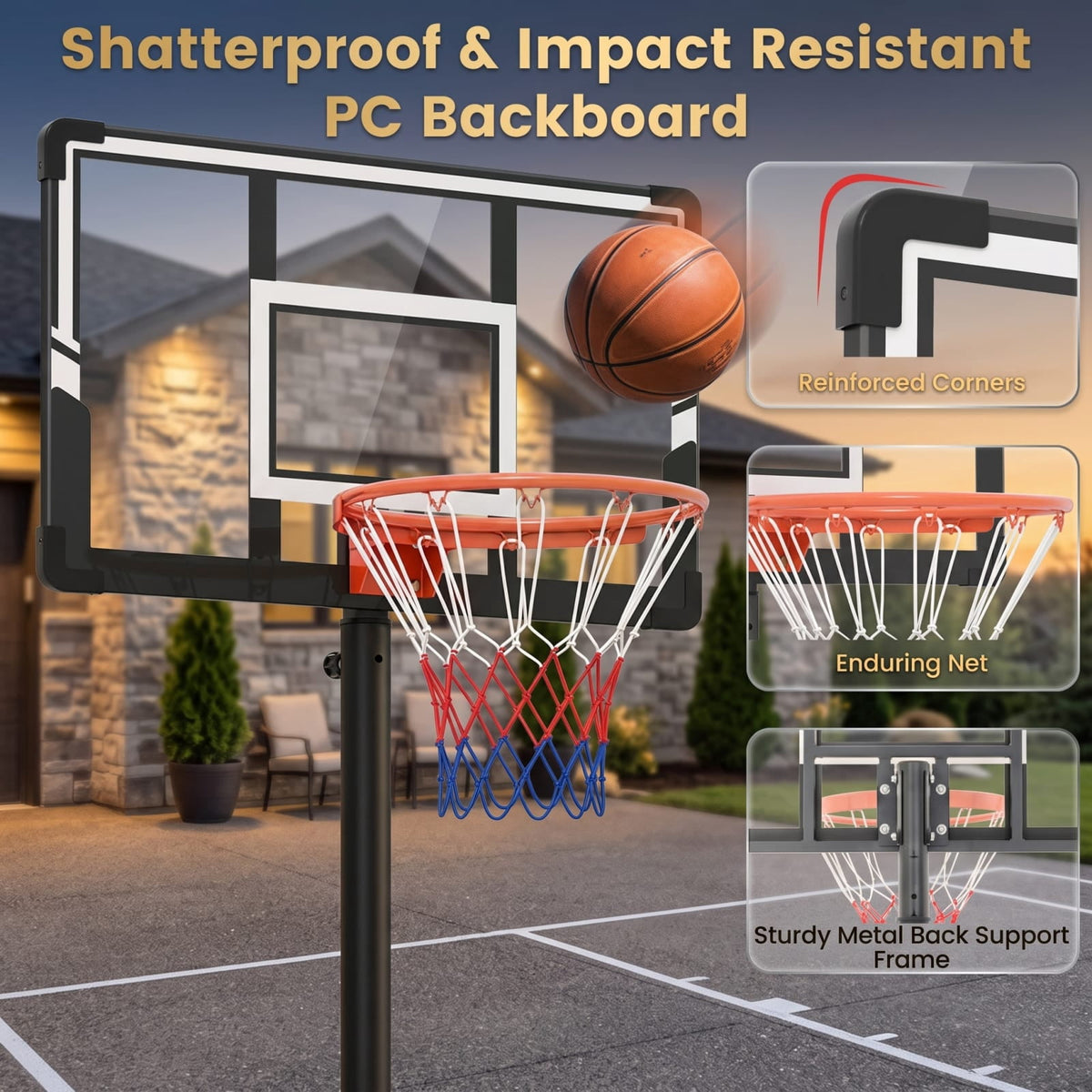 Airfind Portable Basketball Hoop with 3.3 to 10 Foot Adjustable Height Shatterproof Backboard and Fillable Base for Backyard Driveway Play, Black