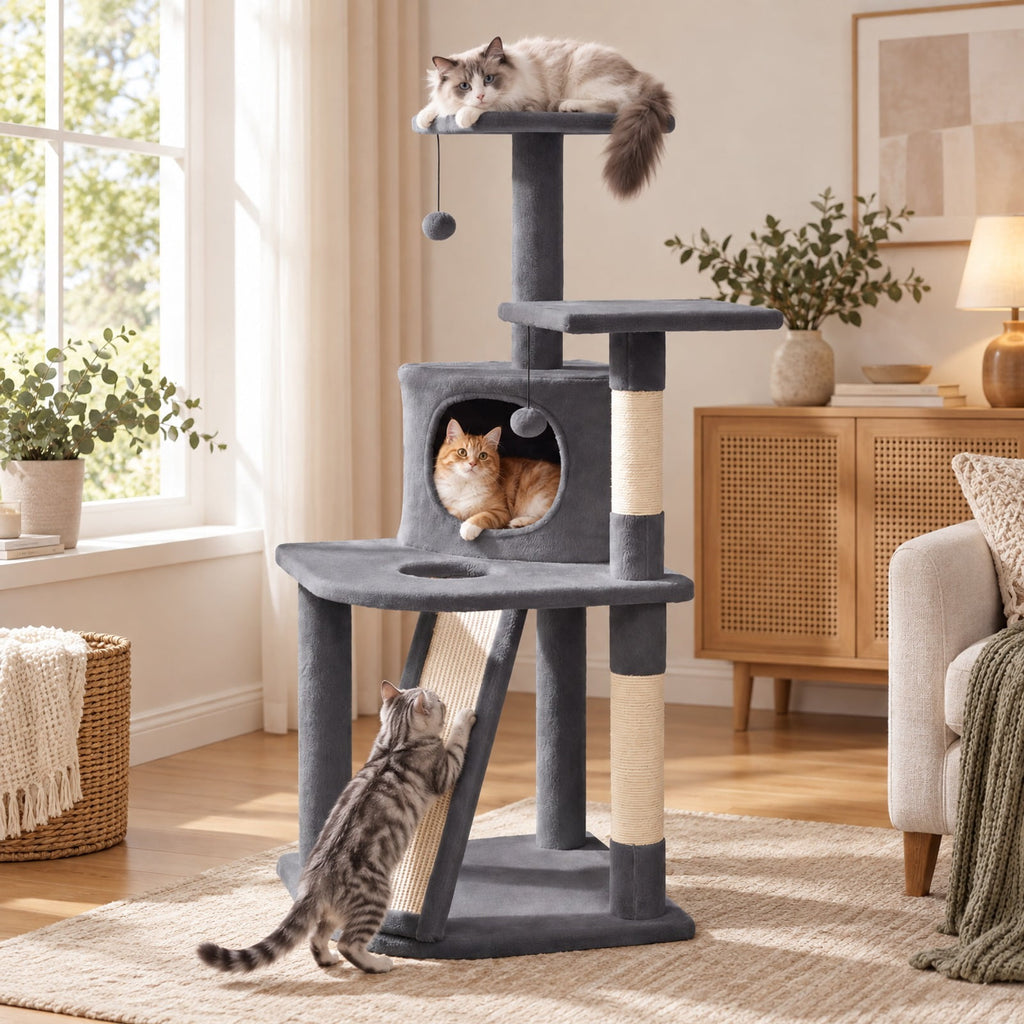 Airfind 44 Inch Tall Kitten Tower with Condo and 2 Plush Perches, 22 lbs Capacity, Engineered Wood Sponge Plush Fabric Sisal Frame, Beige
