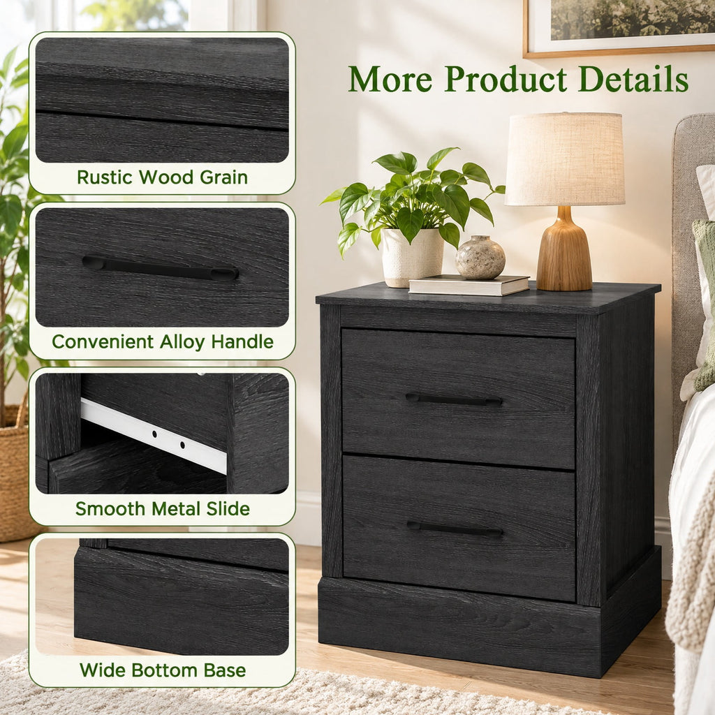 Airfind Wood Compact Floor Nightstand with Storage Drawers, 66 lbs Capacity, Engineered Wood Zinc Alloy Frame, 18.5 x 16 x 21.5 Footprint