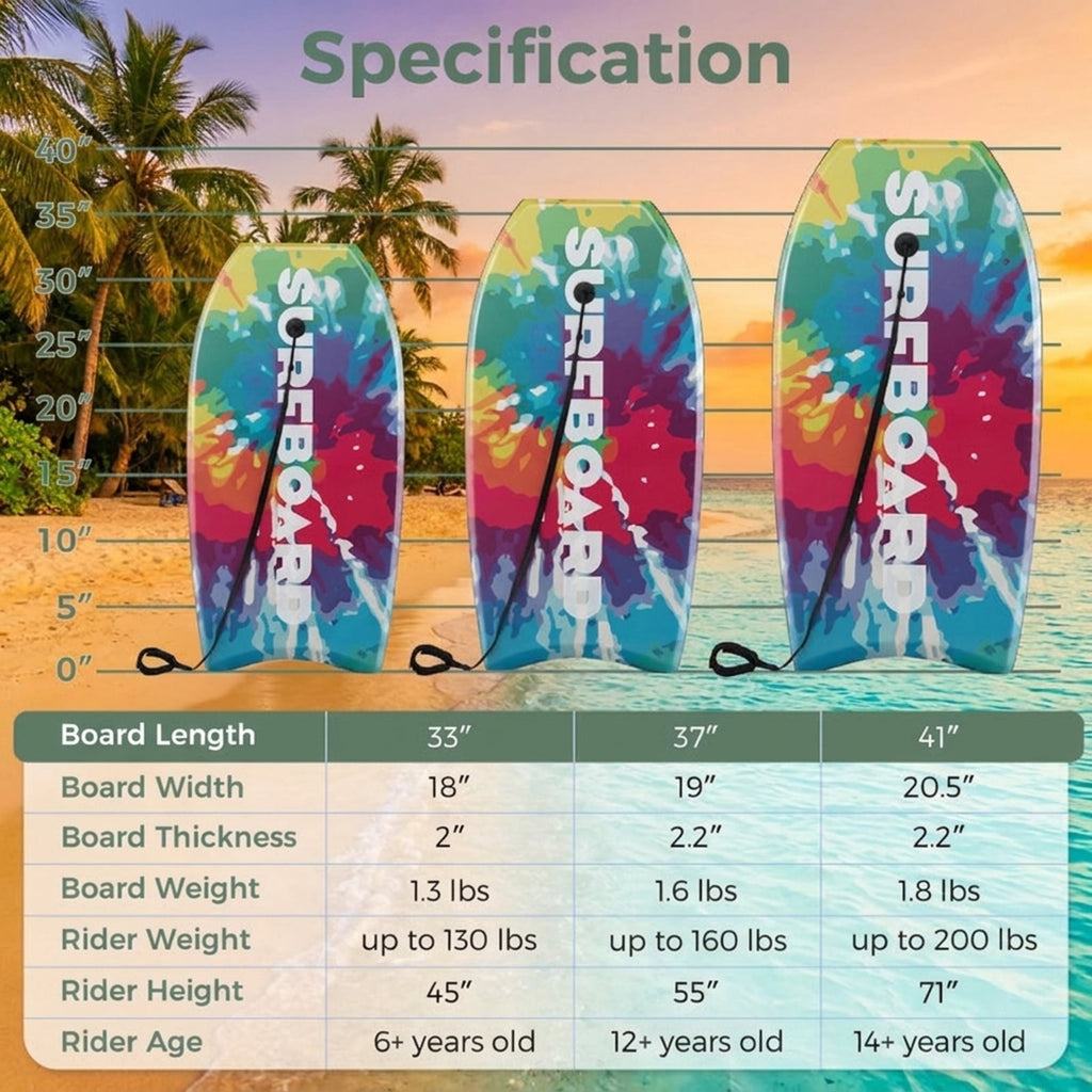 Airfind 37 Boogie Board with Wave Camo Graphic Deck ¡ª EPS Core, XPE Top, HDPE Slick Bottom, Crescent Tail, Coiled Wrist Leash