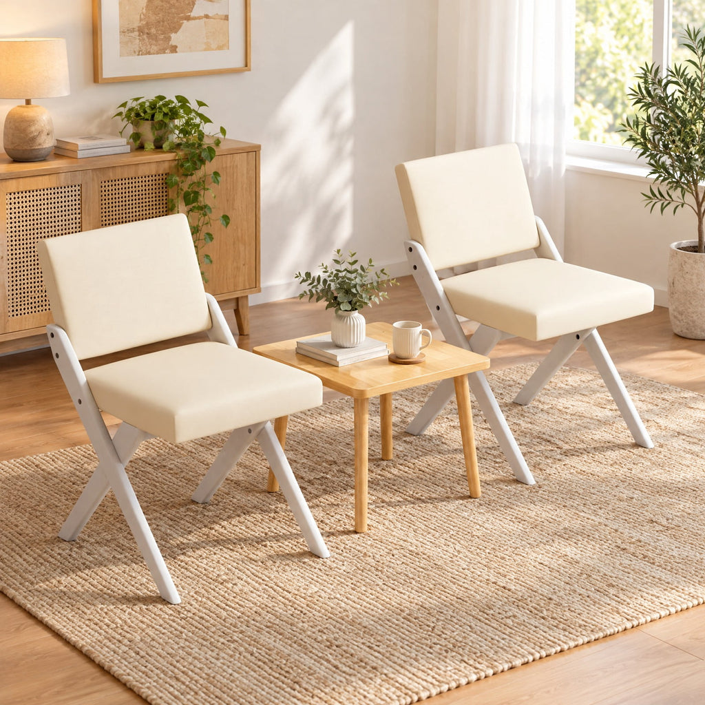 Airfind Wooden Dining Chairs Set of 2 with Solid Rubber Wood Frame and Thick Padded Cushions for Kitchen and Dining Room, White