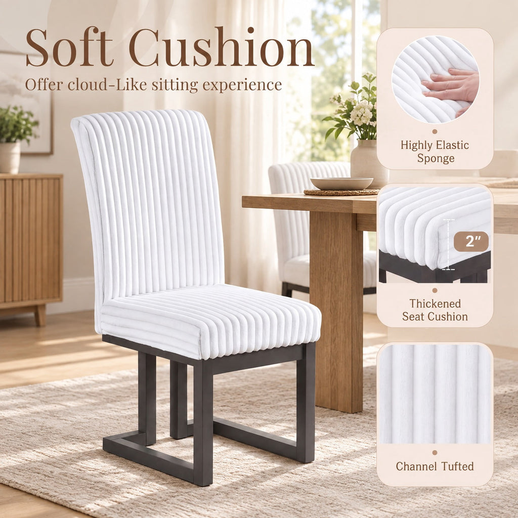 Airfind Upholstered Dining Chairs Set of 2 with Rubber Wood Legs and Padded Seat for Dining Room, 330 lbs Capacity, Rubber Wood Frame, White
