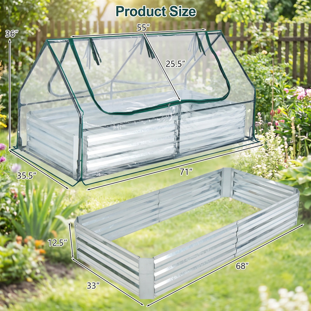 Airfind 6 x 3 x 3 Feet Galvanized Raised Garden Bed with Greenhouse, Galvanized Steel Metal PVC Frame, Silver