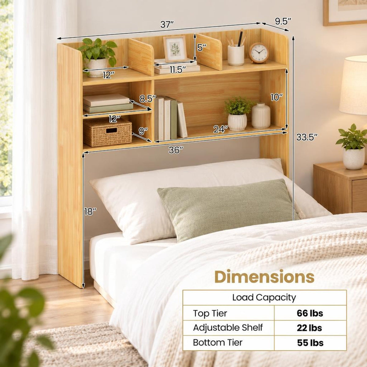 Airfind Desktop Bookshelf Countertop Storage Hutch with 6 Shelves, of Top Tier 66 lbs Capacity, Engineered Wood MDF Frame, Beige