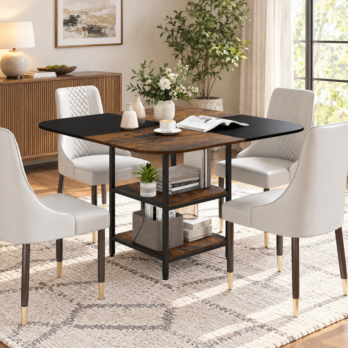 Airfind 47.5 inch Modern Dining Table Square Kitchen Table with Mix-colored Tabletop, 176 lbs Capacity, Engineered Wood Metal Frame, Coffee